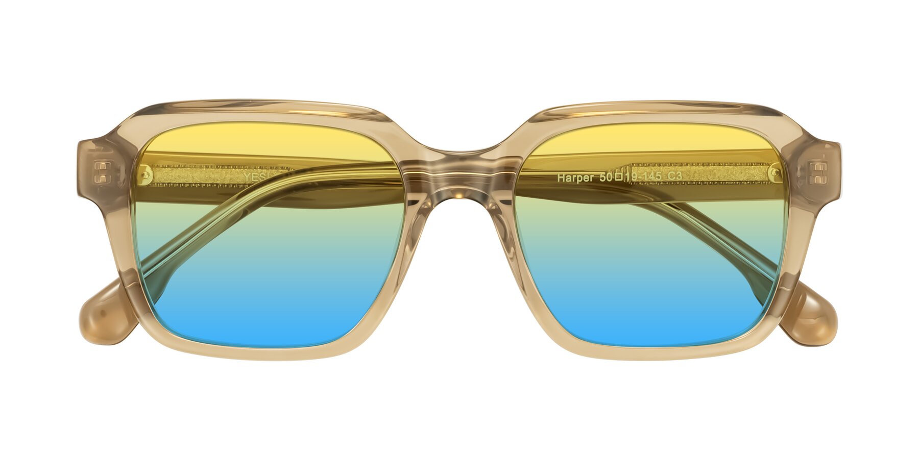 Folded Front of Harper in Champagne with Yellow / Blue Gradient Lenses