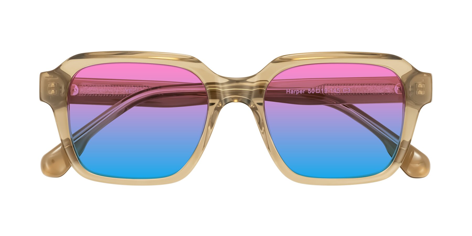 Folded Front of Harper in Champagne with Pink / Blue Gradient Lenses
