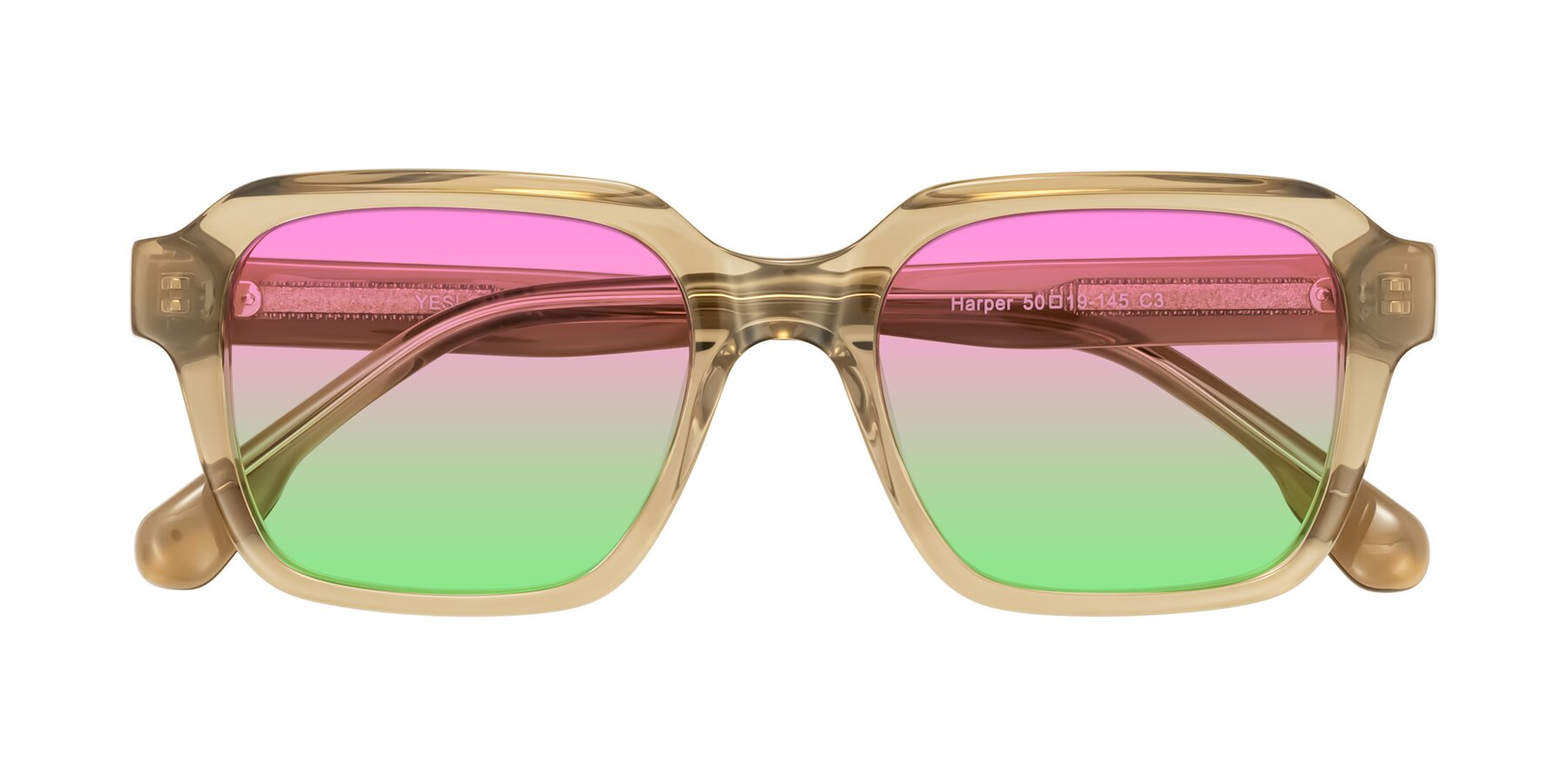 Folded Front of Harper in Champagne with Pink / Green Gradient Lenses