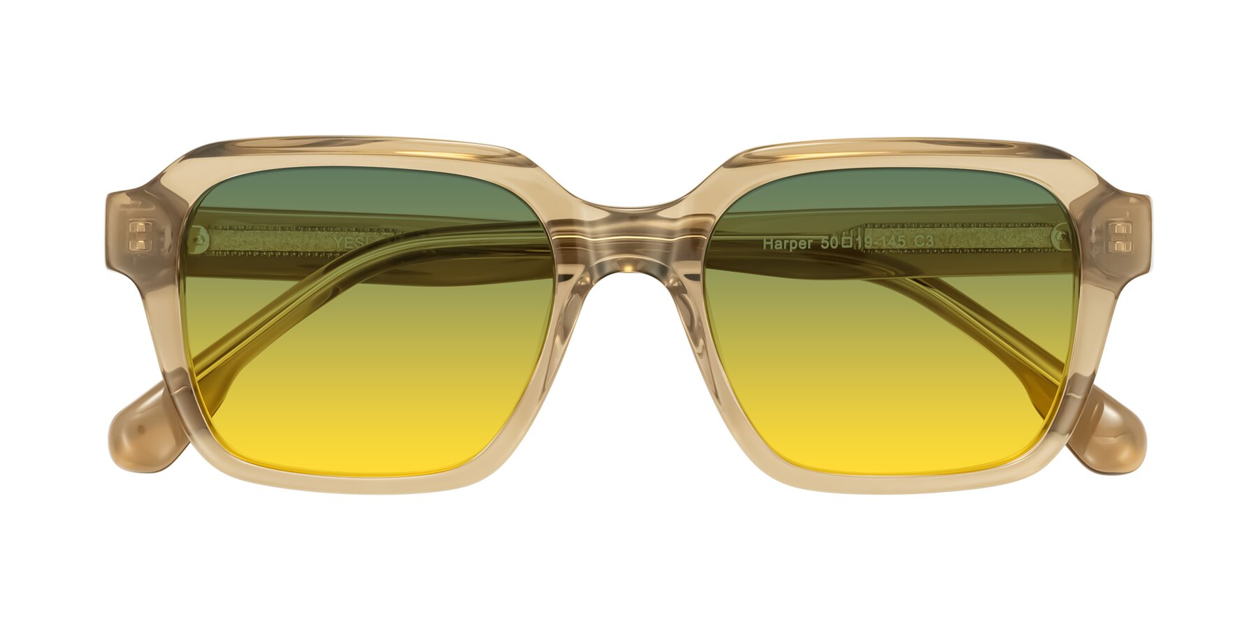 Folded Front of Harper in Champagne with Green / Yellow Gradient Lenses