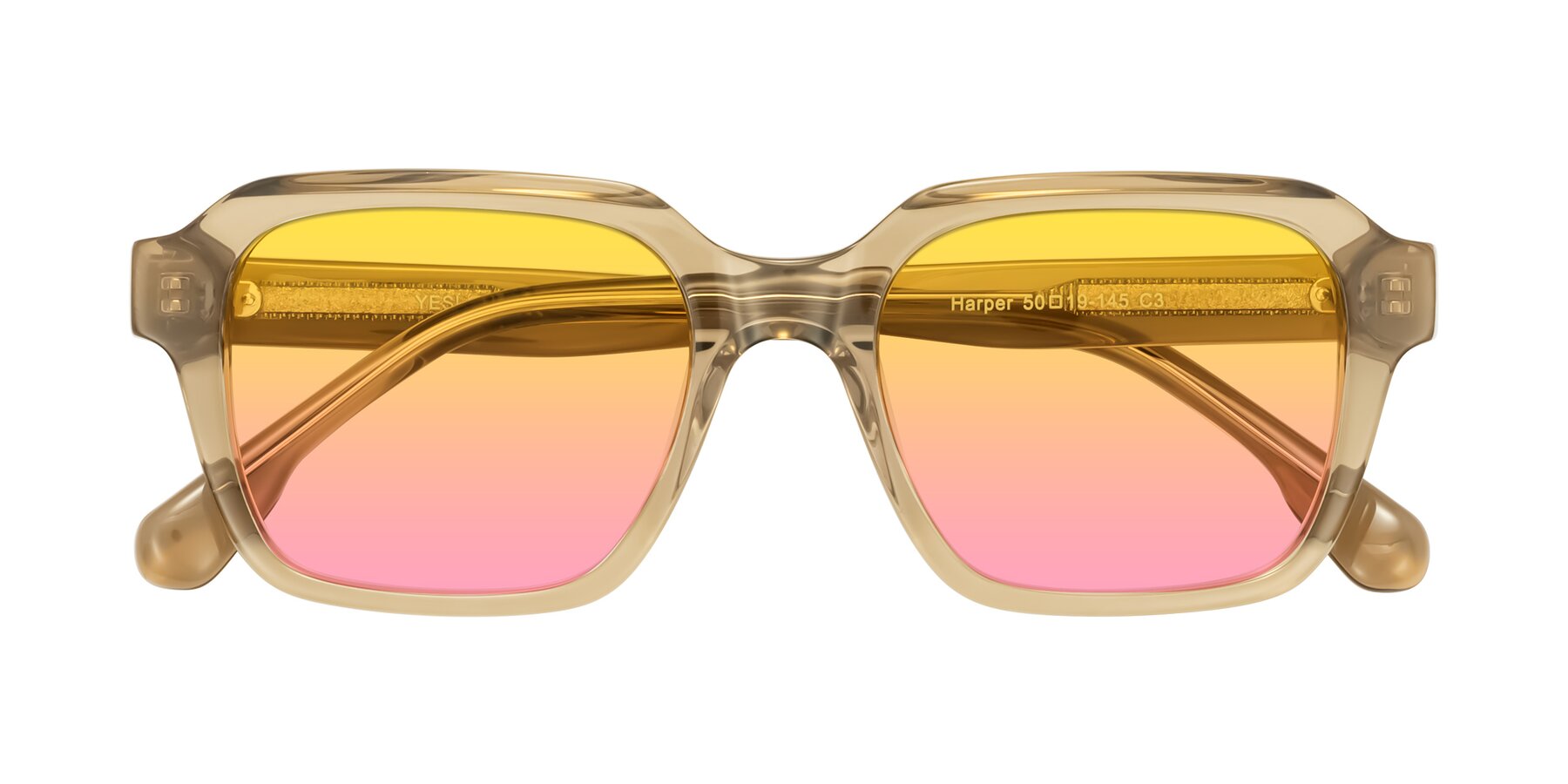Folded Front of Harper in Champagne with Yellow / Pink Gradient Lenses