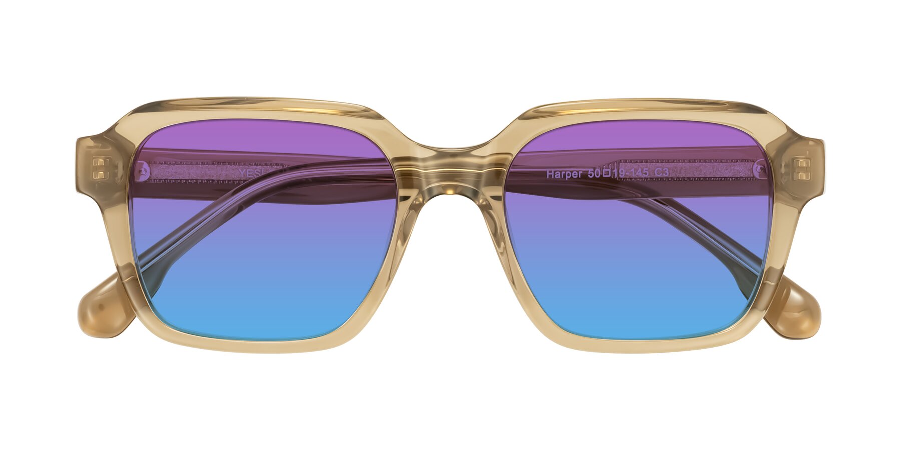 Folded Front of Harper in Champagne with Purple / Blue Gradient Lenses