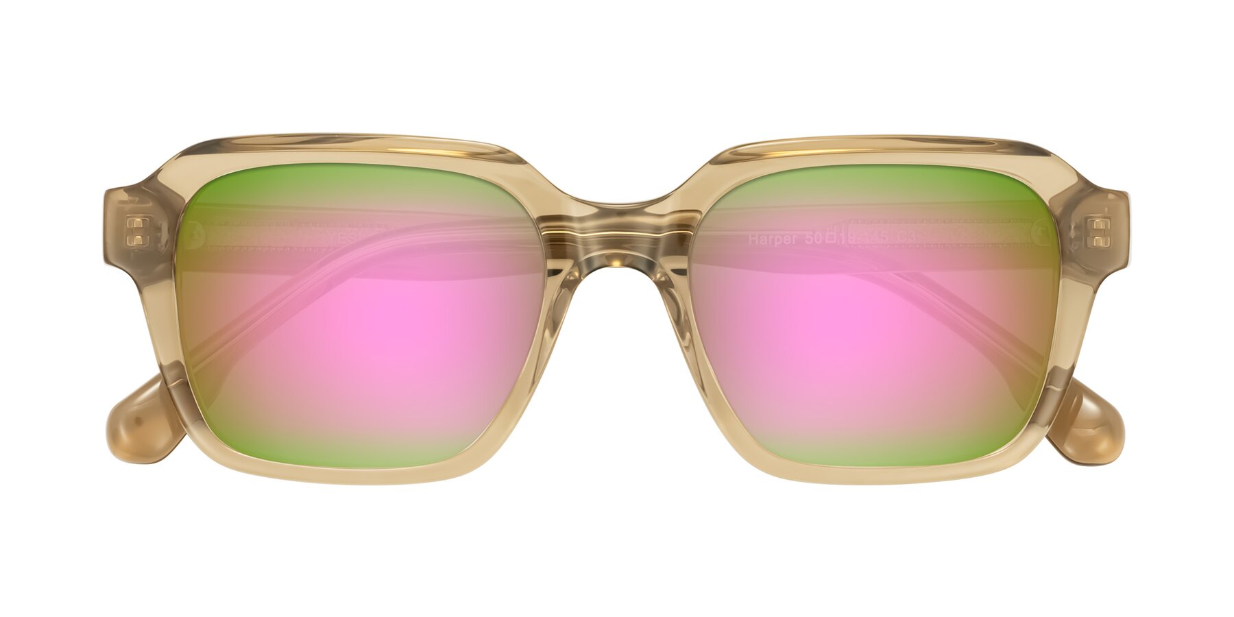 Folded Front of Harper in Champagne with Pink Mirrored Lenses