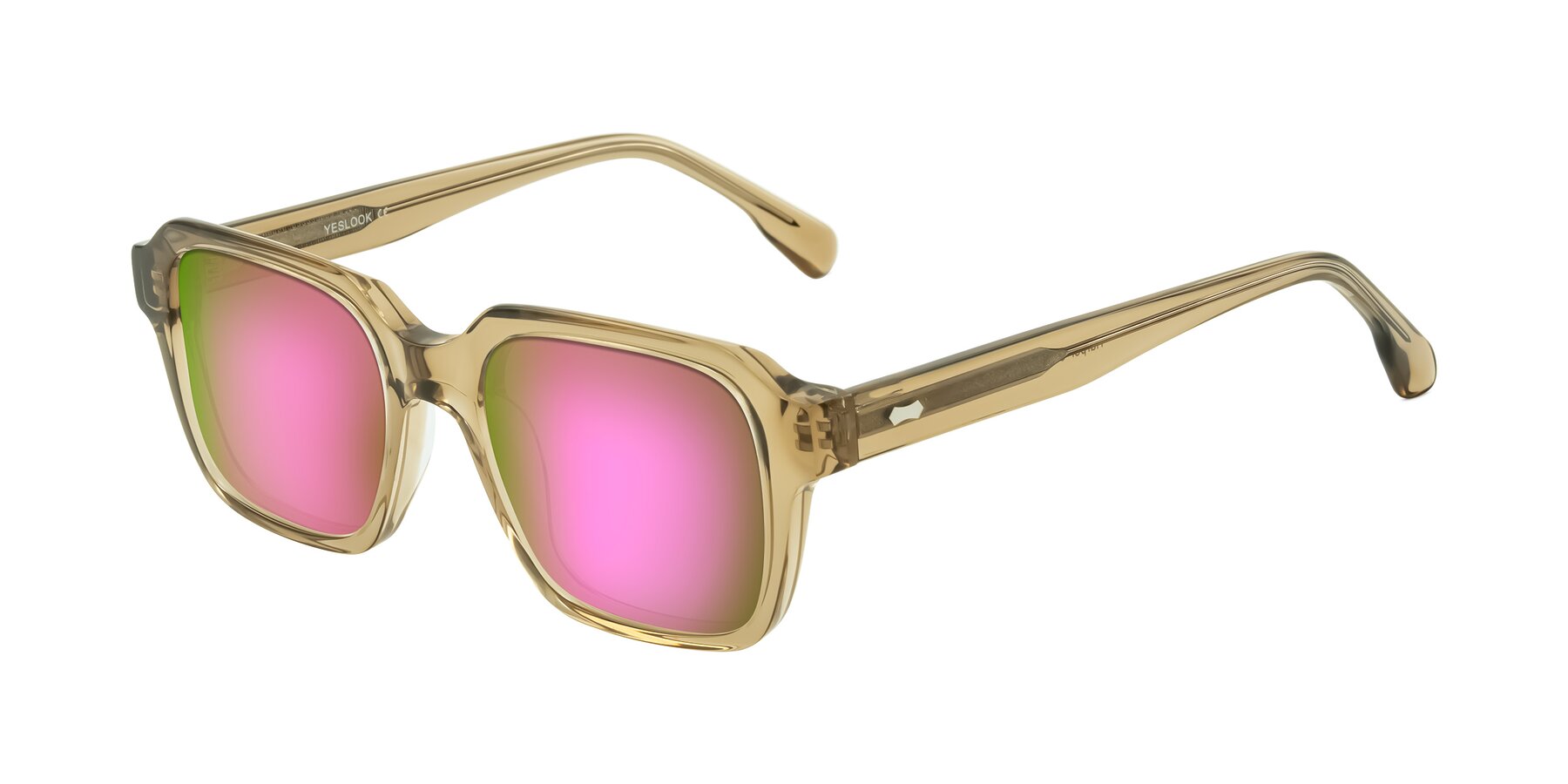 Angle of Harper in Champagne with Pink Mirrored Lenses