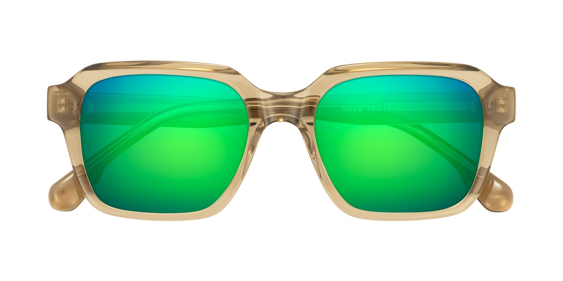 Folded Front of Harper in Champagne with Green Mirrored Lenses