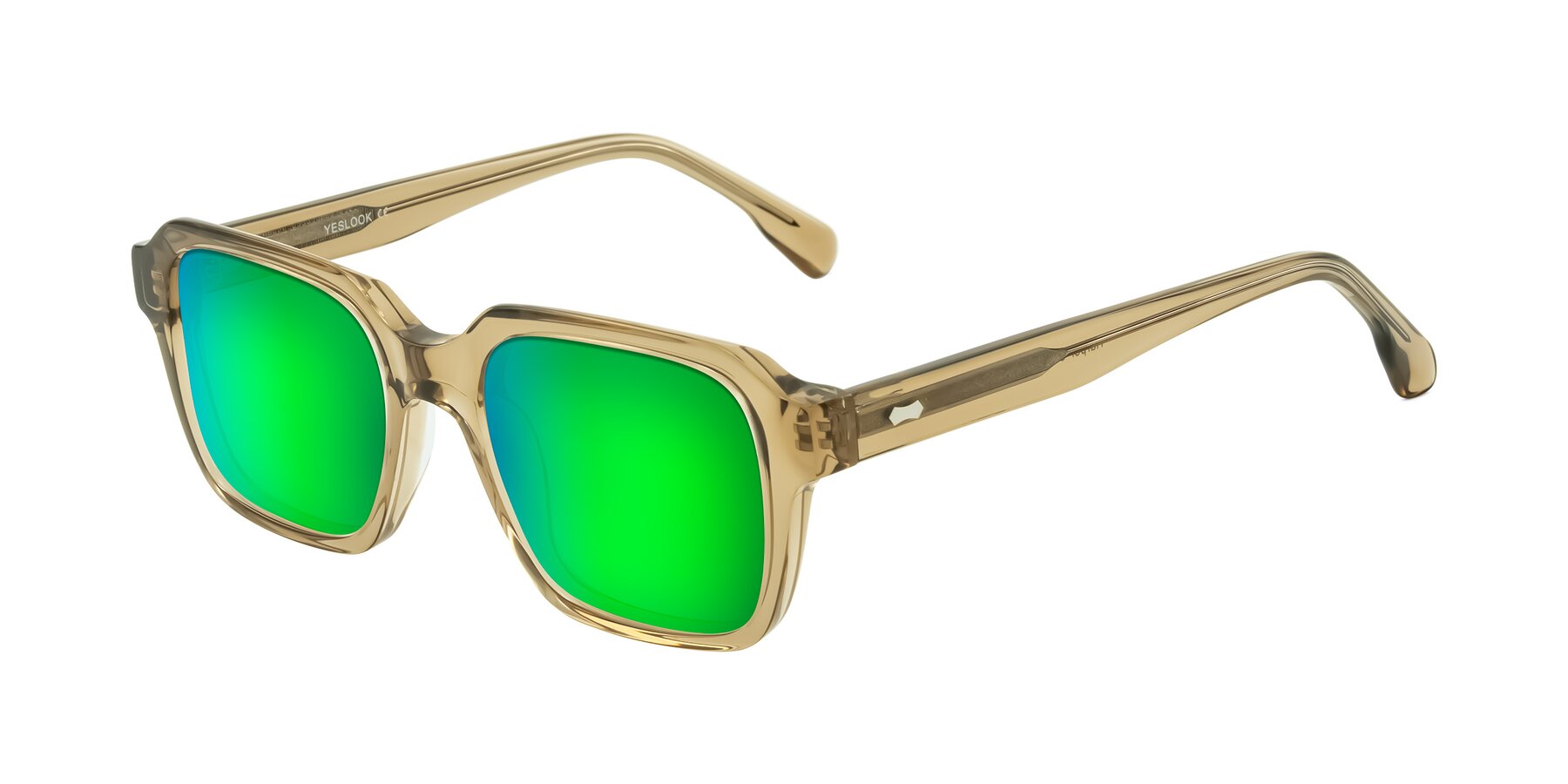 Angle of Harper in Champagne with Green Mirrored Lenses