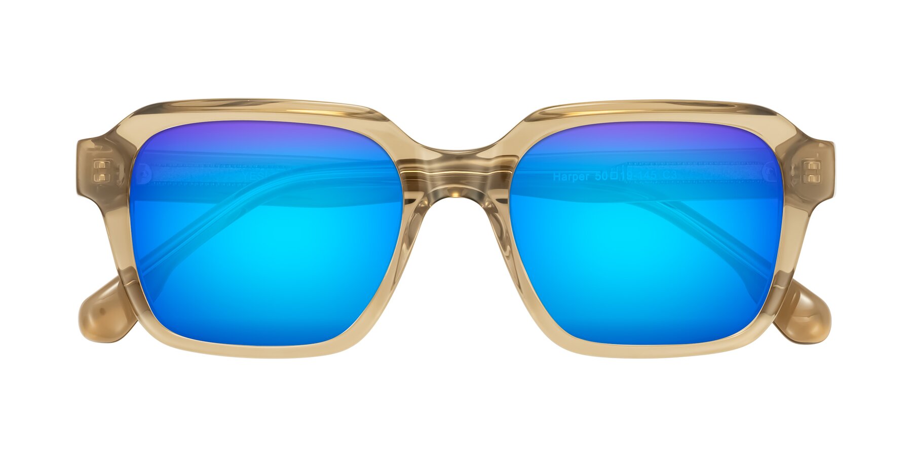 Folded Front of Harper in Champagne with Blue Mirrored Lenses