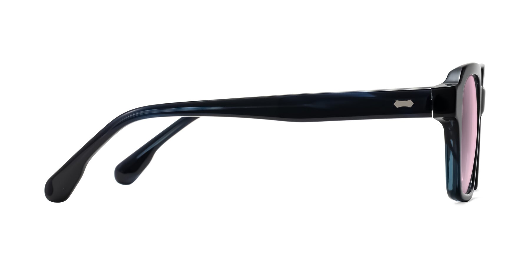 Side of Harper in Dark Blue Striped with Light Pink Tinted Lenses