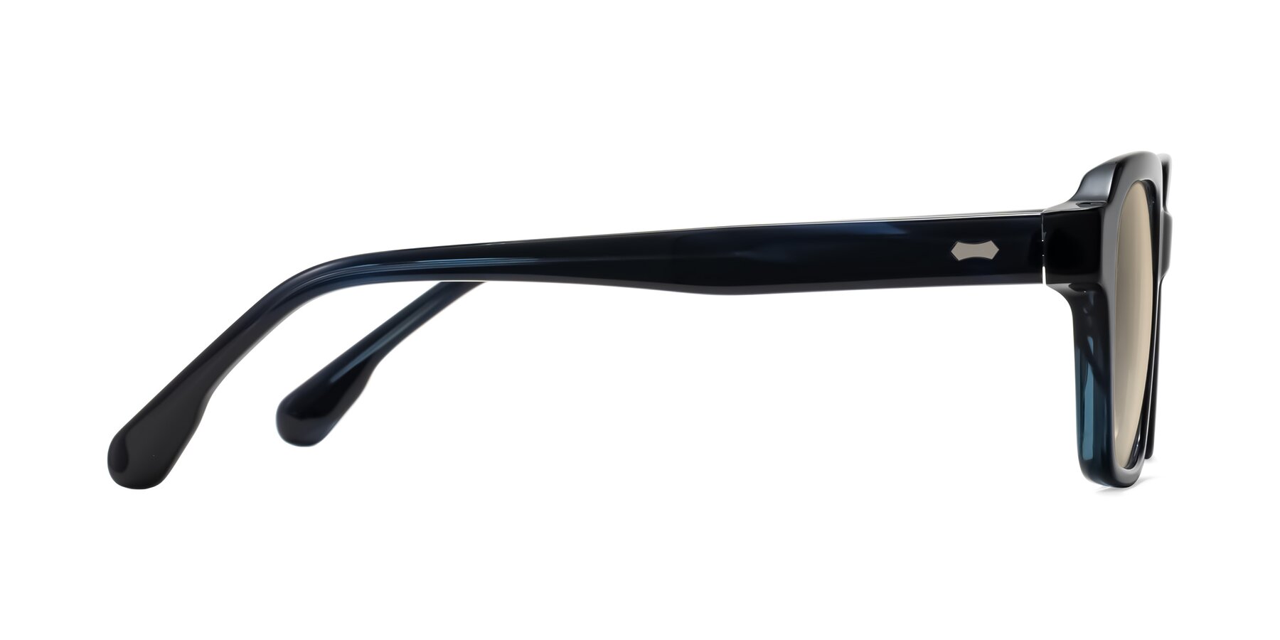 Side of Harper in Dark Blue Striped with Light Brown Tinted Lenses