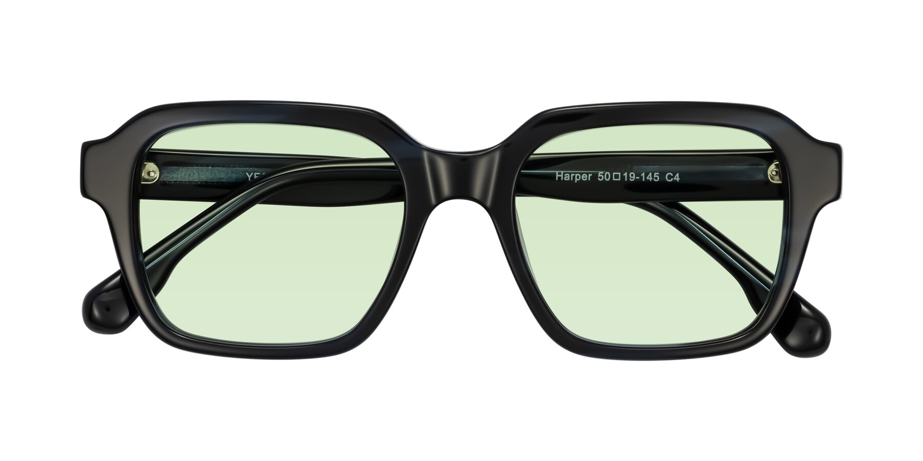 Folded Front of Harper in Dark Blue Striped with Light Green Tinted Lenses