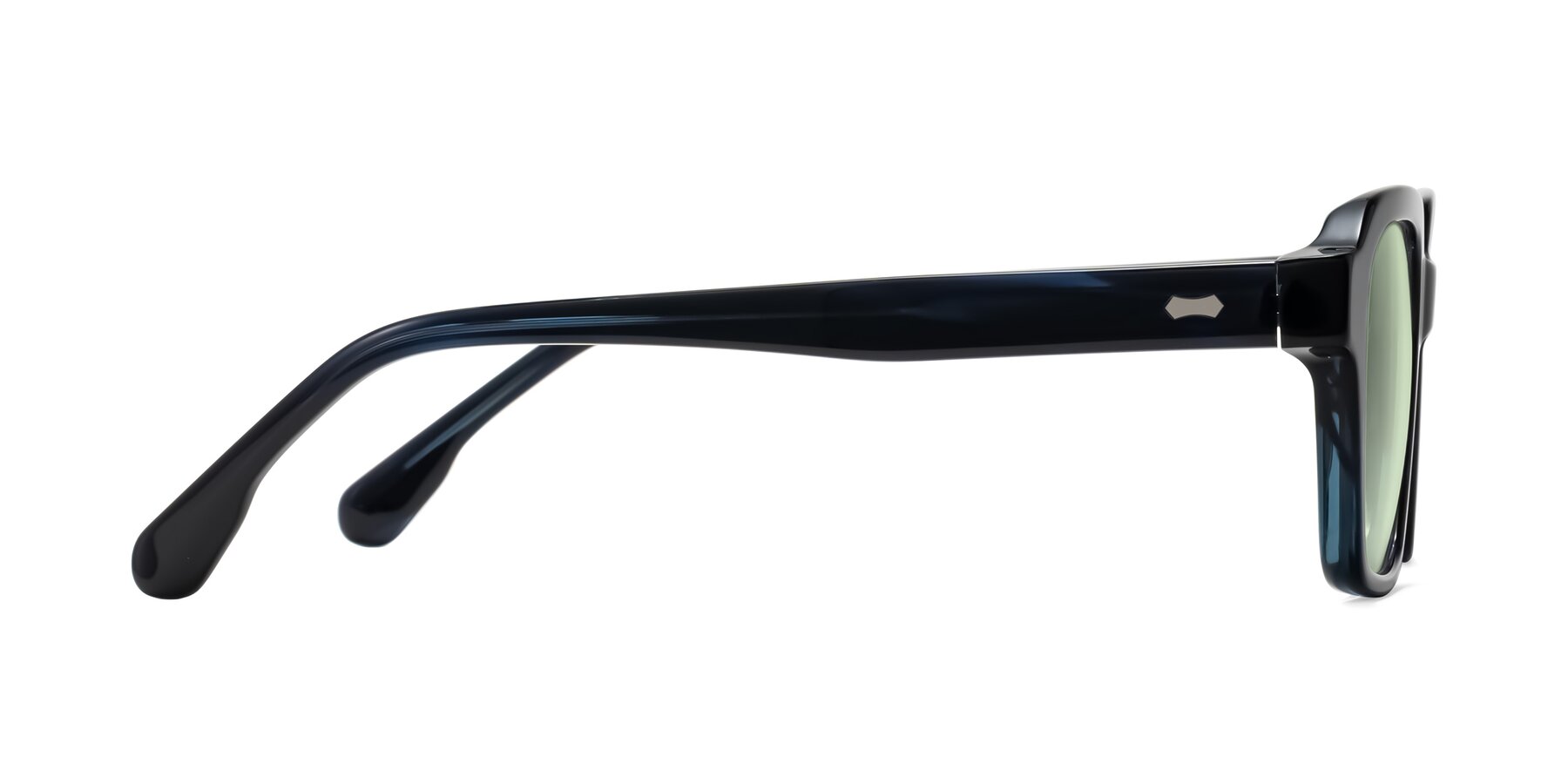 Side of Harper in Dark Blue Striped with Light Green Tinted Lenses