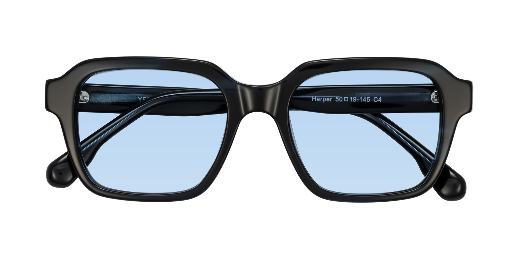 Folded Front of Harper in Dark Blue Striped with Light Blue Tinted Lenses