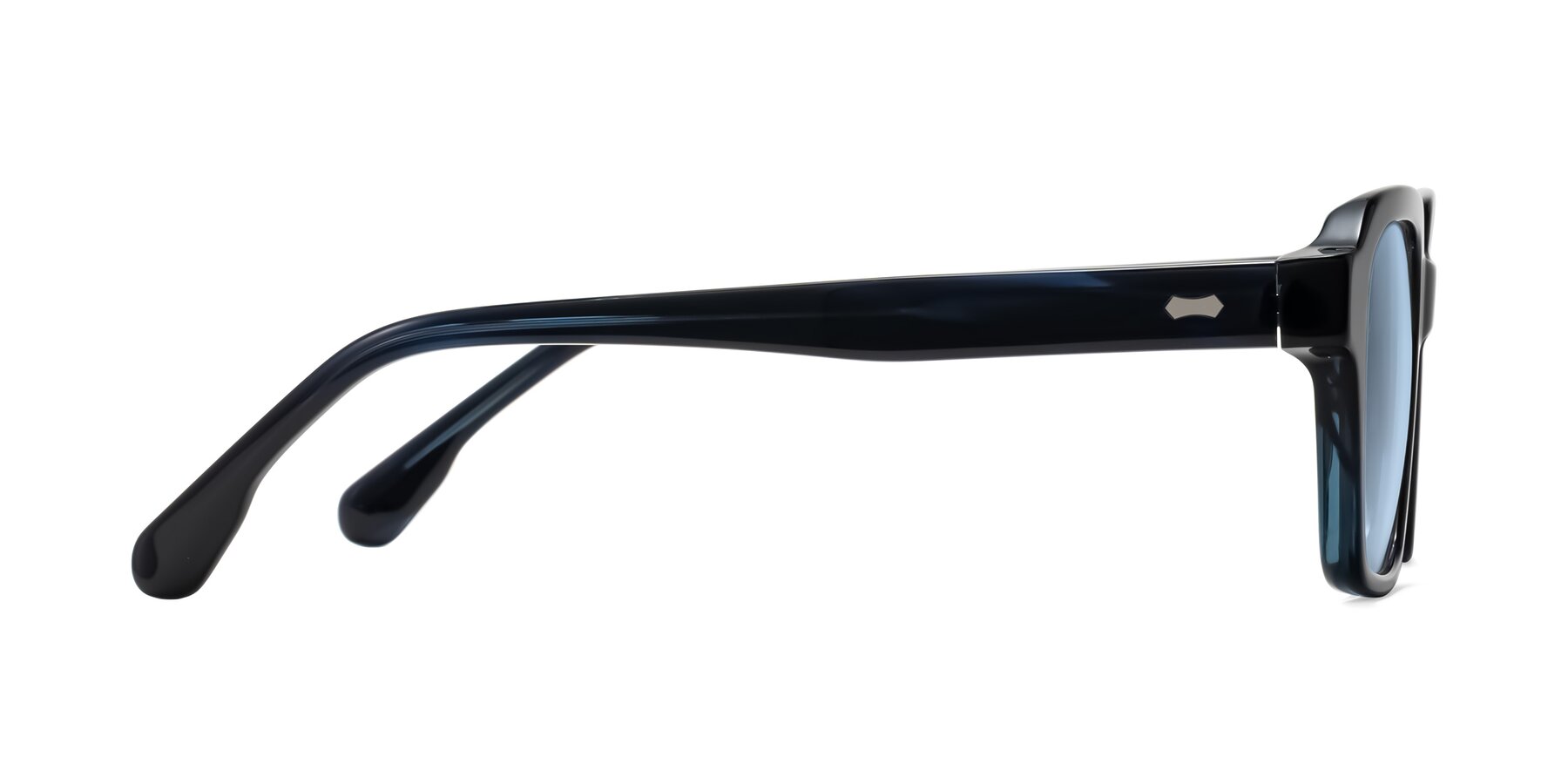 Side of Harper in Dark Blue Striped with Light Blue Tinted Lenses