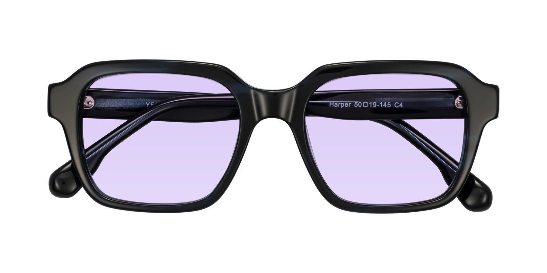 Folded Front of Harper in Dark Blue Striped with Light Purple Tinted Lenses