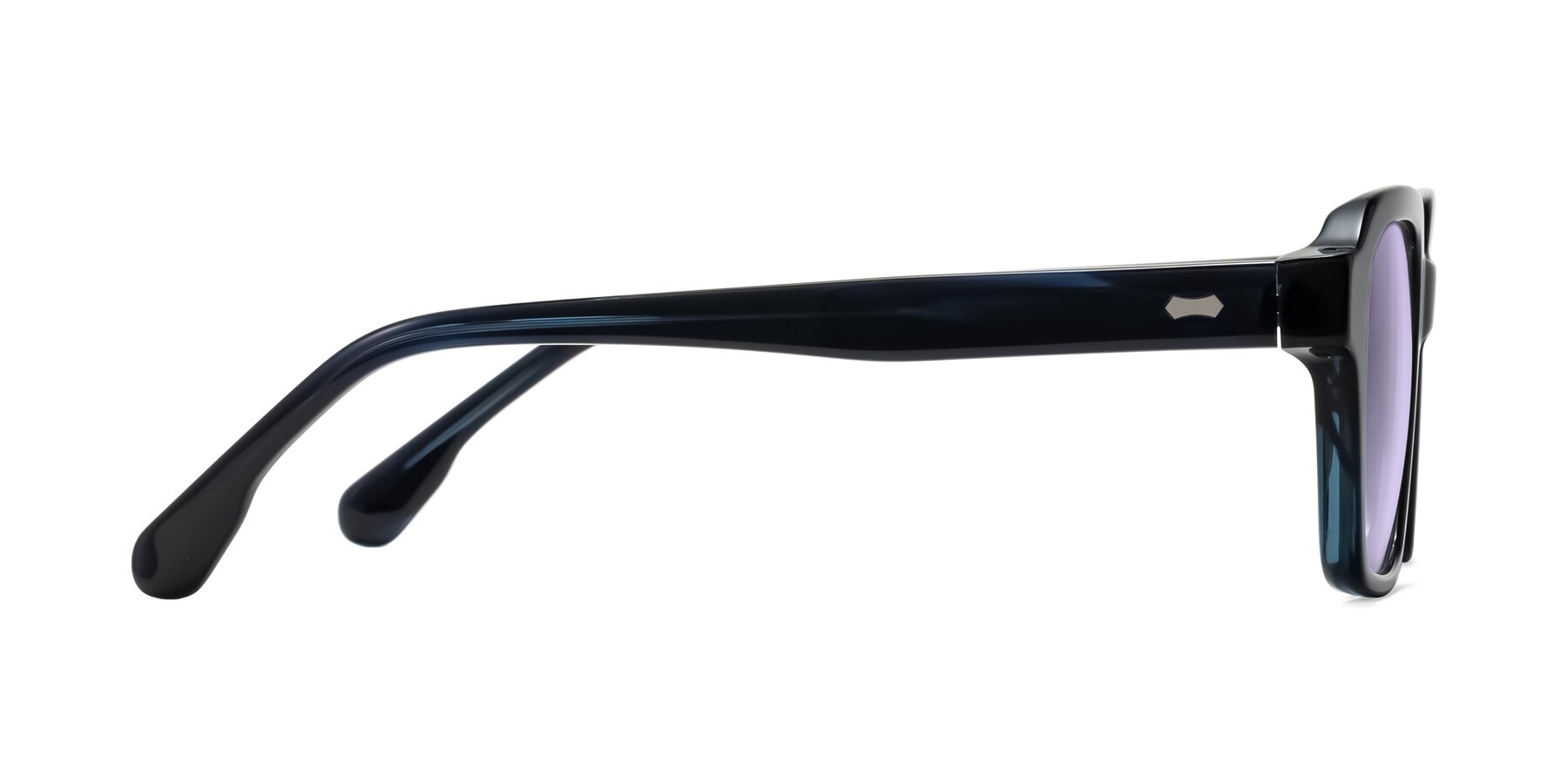 Side of Harper in Dark Blue Striped with Light Purple Tinted Lenses