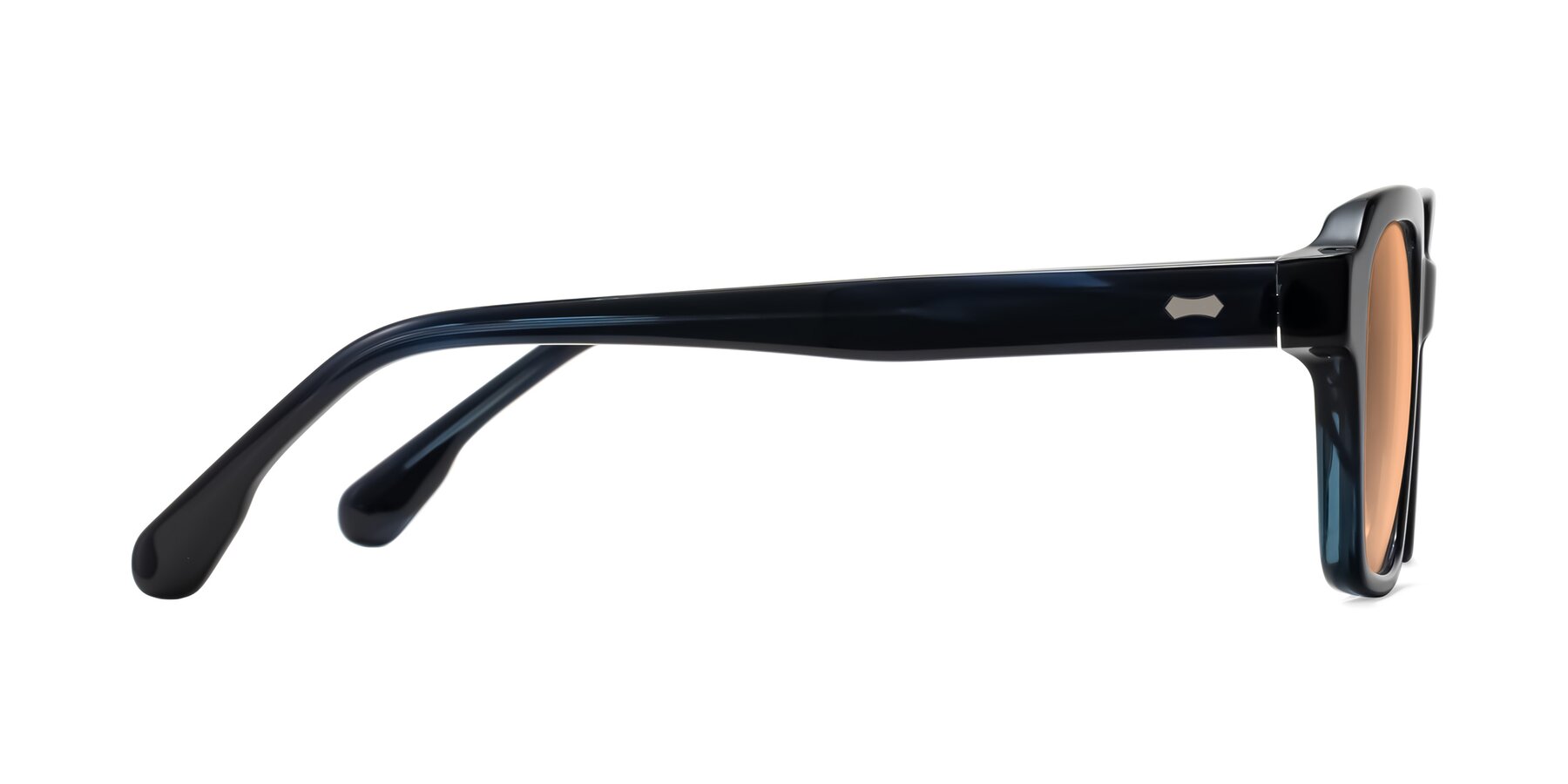 Side of Harper in Dark Blue Striped with Light Orange Tinted Lenses