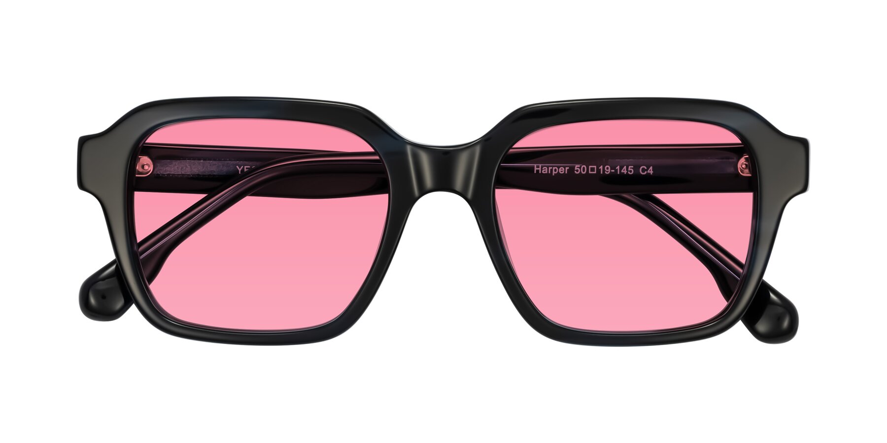 Folded Front of Harper in Dark Blue Striped with Pink Tinted Lenses