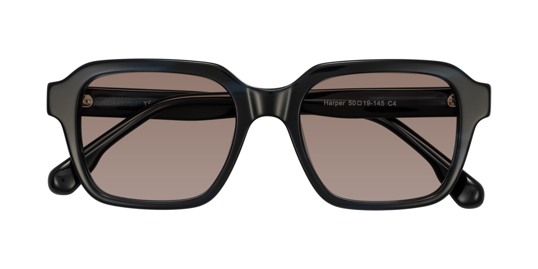 Folded Front of Harper in Dark Blue Striped with Medium Brown Tinted Lenses