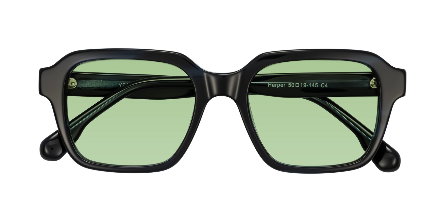 Folded Front of Harper in Dark Blue Striped with Medium Green Tinted Lenses