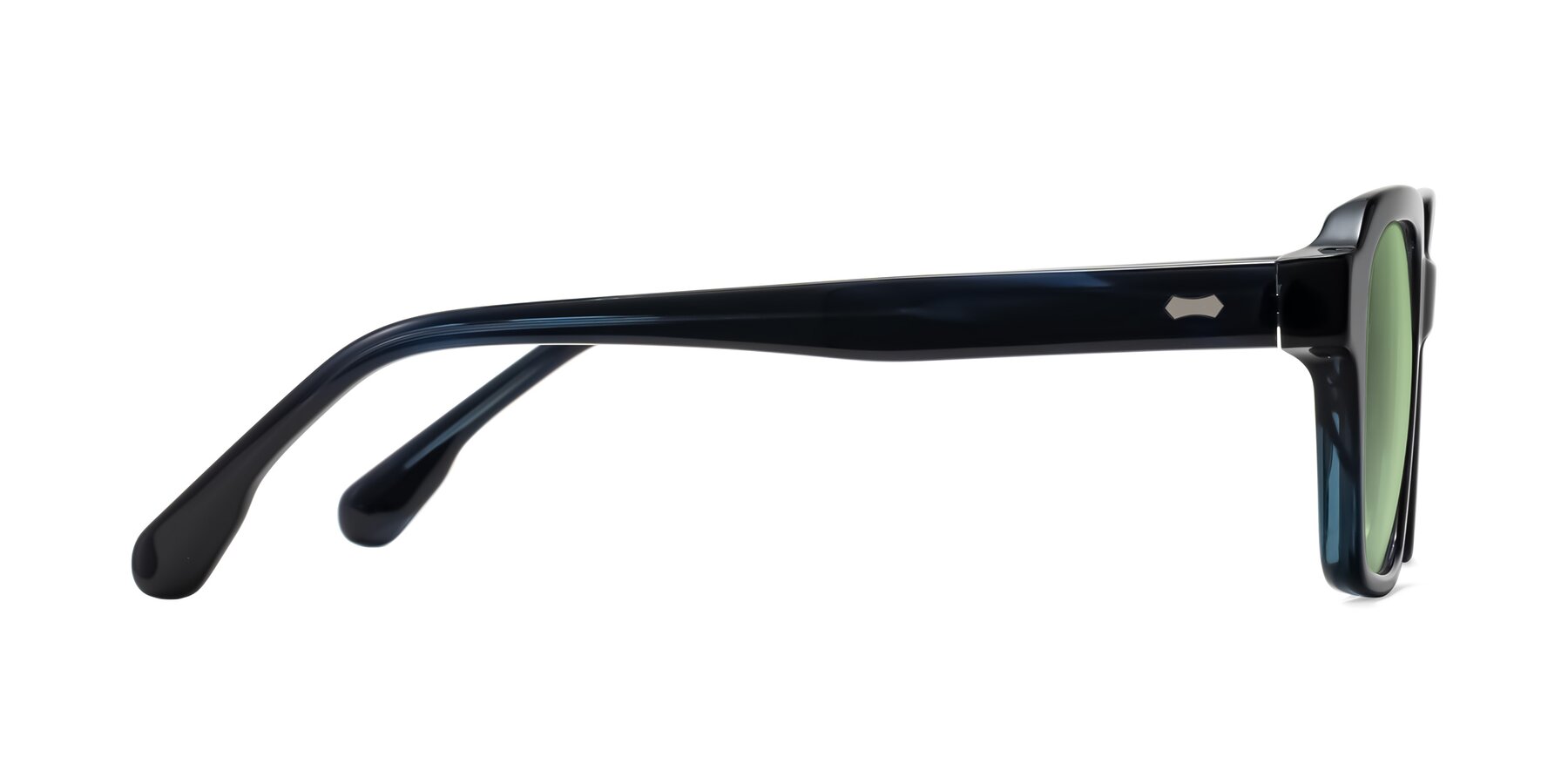 Side of Harper in Dark Blue Striped with Medium Green Tinted Lenses