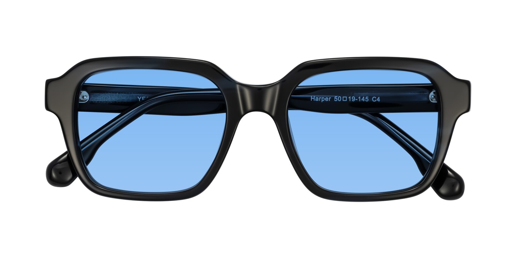 Folded Front of Harper in Dark Blue Striped with Medium Blue Tinted Lenses