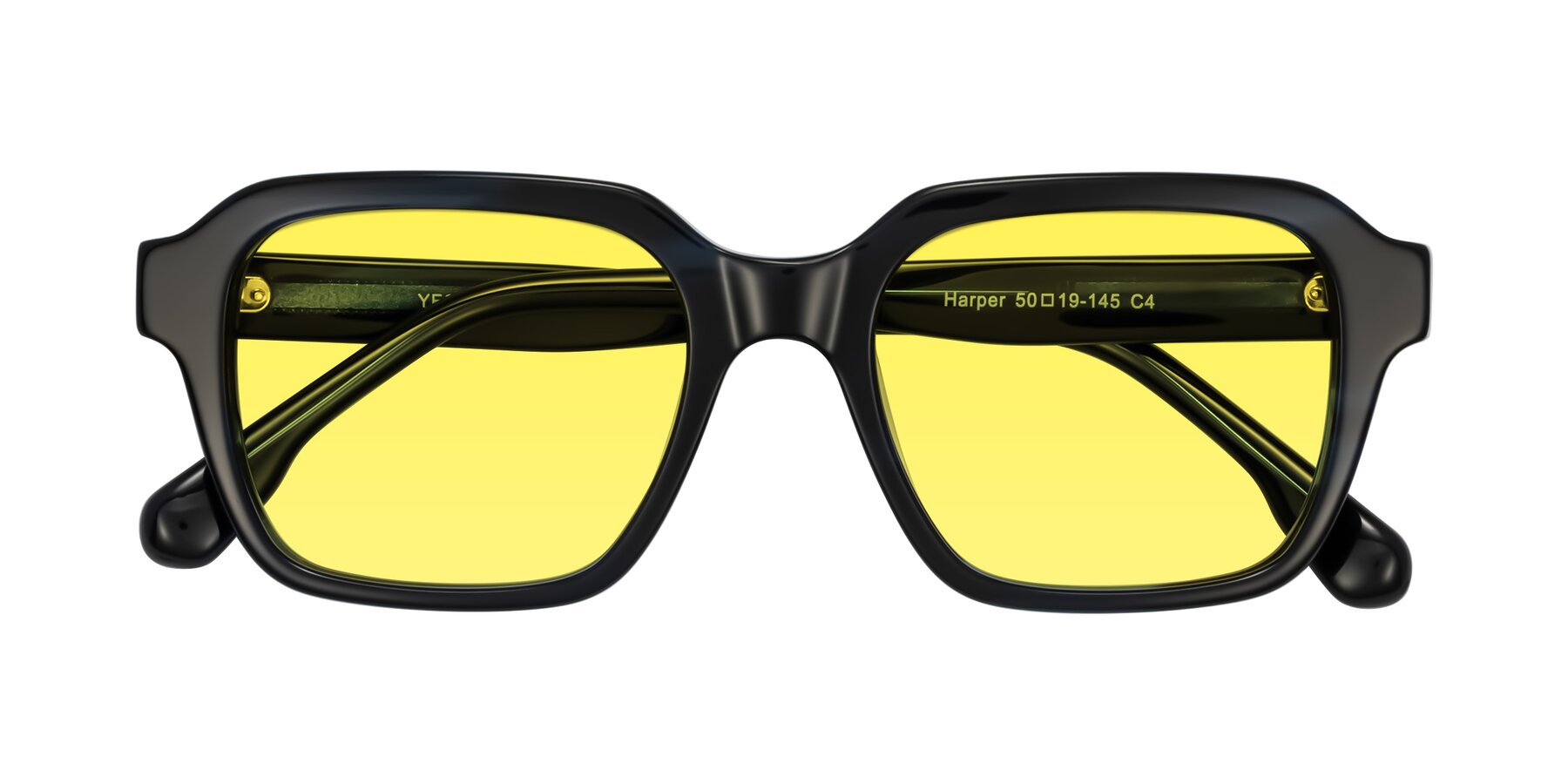 Folded Front of Harper in Dark Blue Striped with Medium Yellow Tinted Lenses