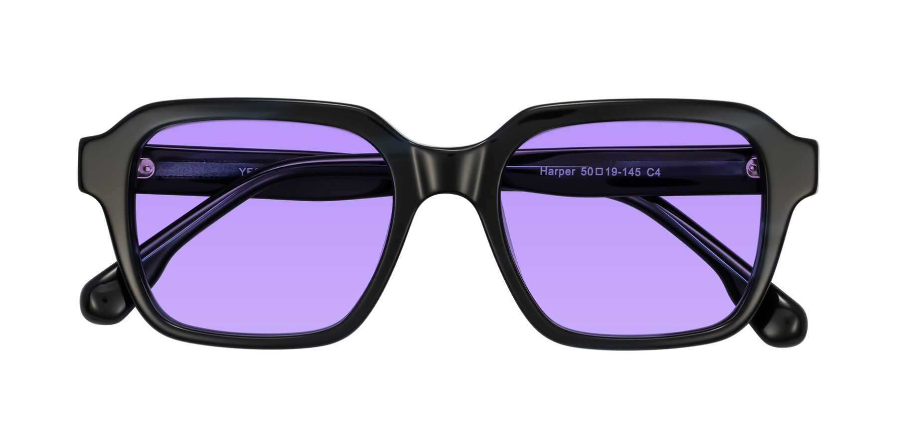 Folded Front of Harper in Dark Blue Striped with Medium Purple Tinted Lenses