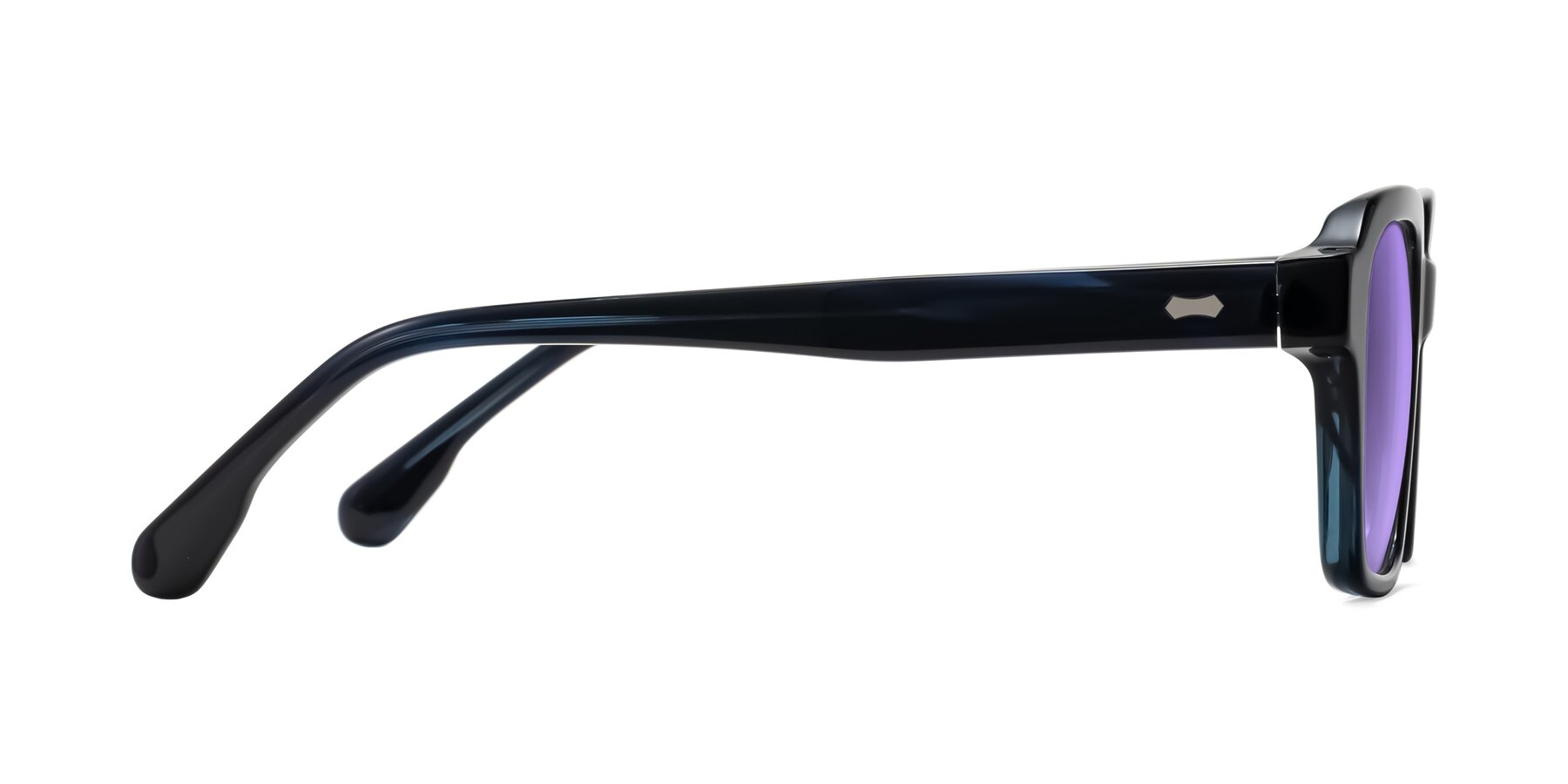 Side of Harper in Dark Blue Striped with Medium Purple Tinted Lenses