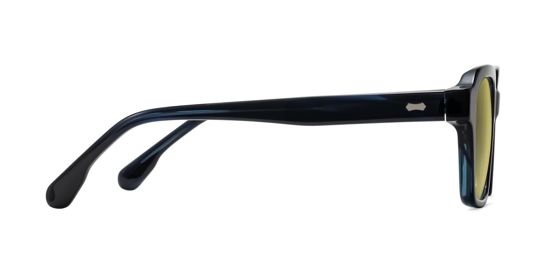 Side of Harper in Dark Blue Striped with Medium Champagne Tinted Lenses