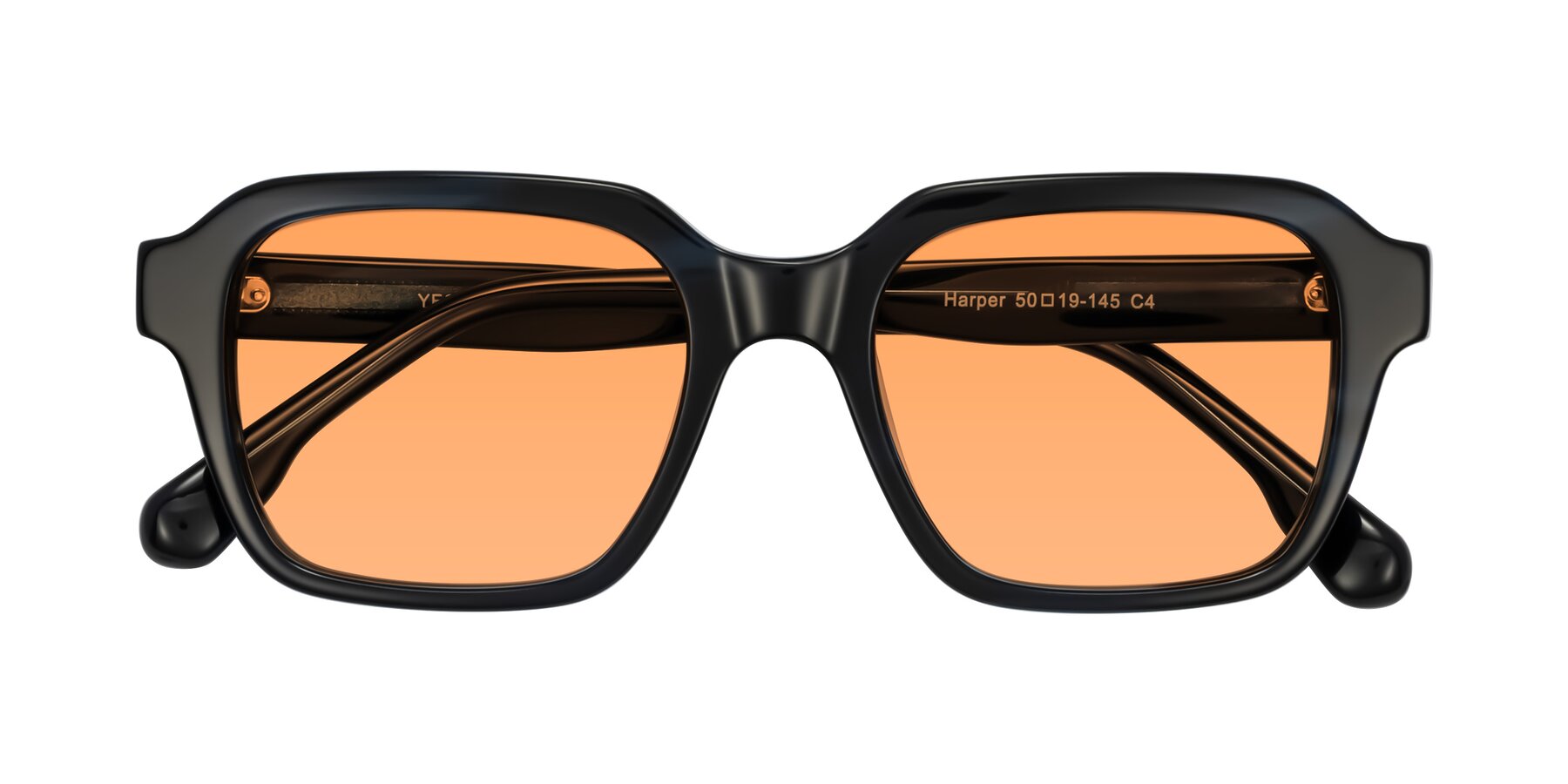 Folded Front of Harper in Dark Blue Striped with Medium Orange Tinted Lenses