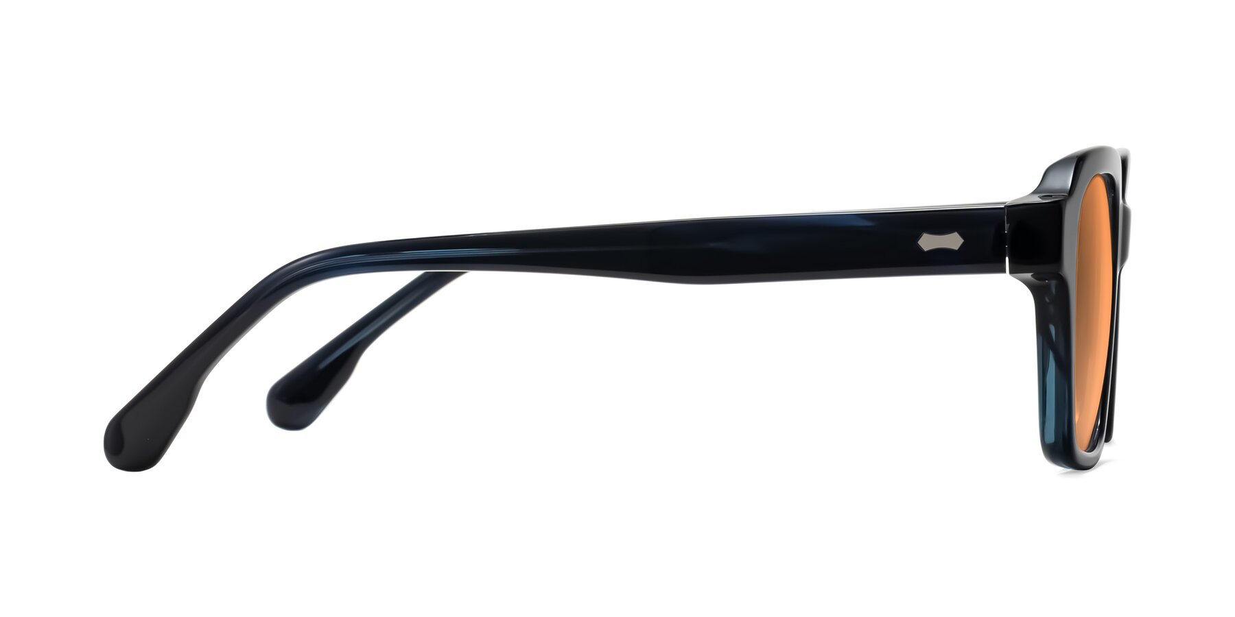 Side of Harper in Dark Blue Striped with Medium Orange Tinted Lenses