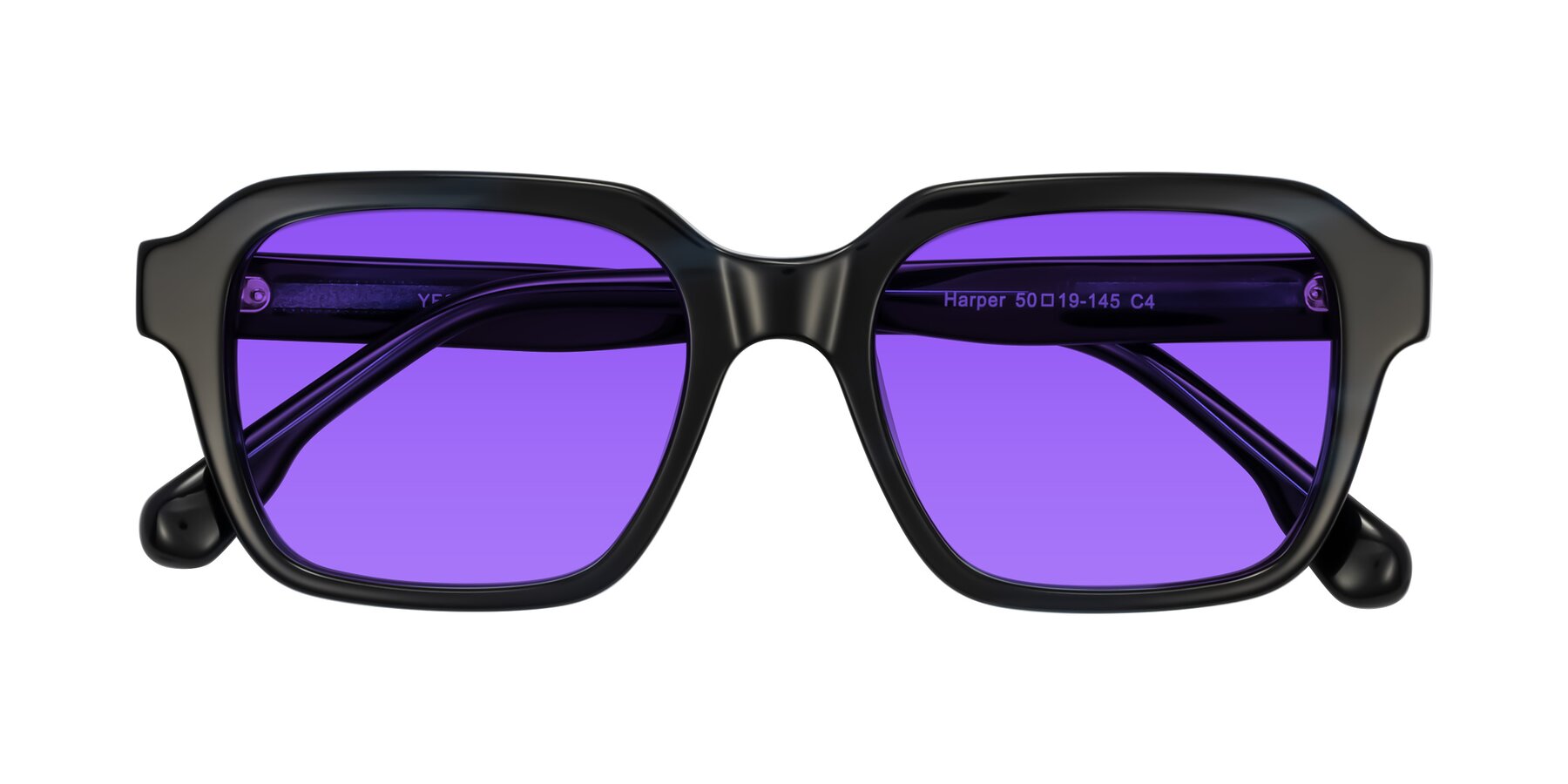 Folded Front of Harper in Dark Blue Striped with Purple Tinted Lenses