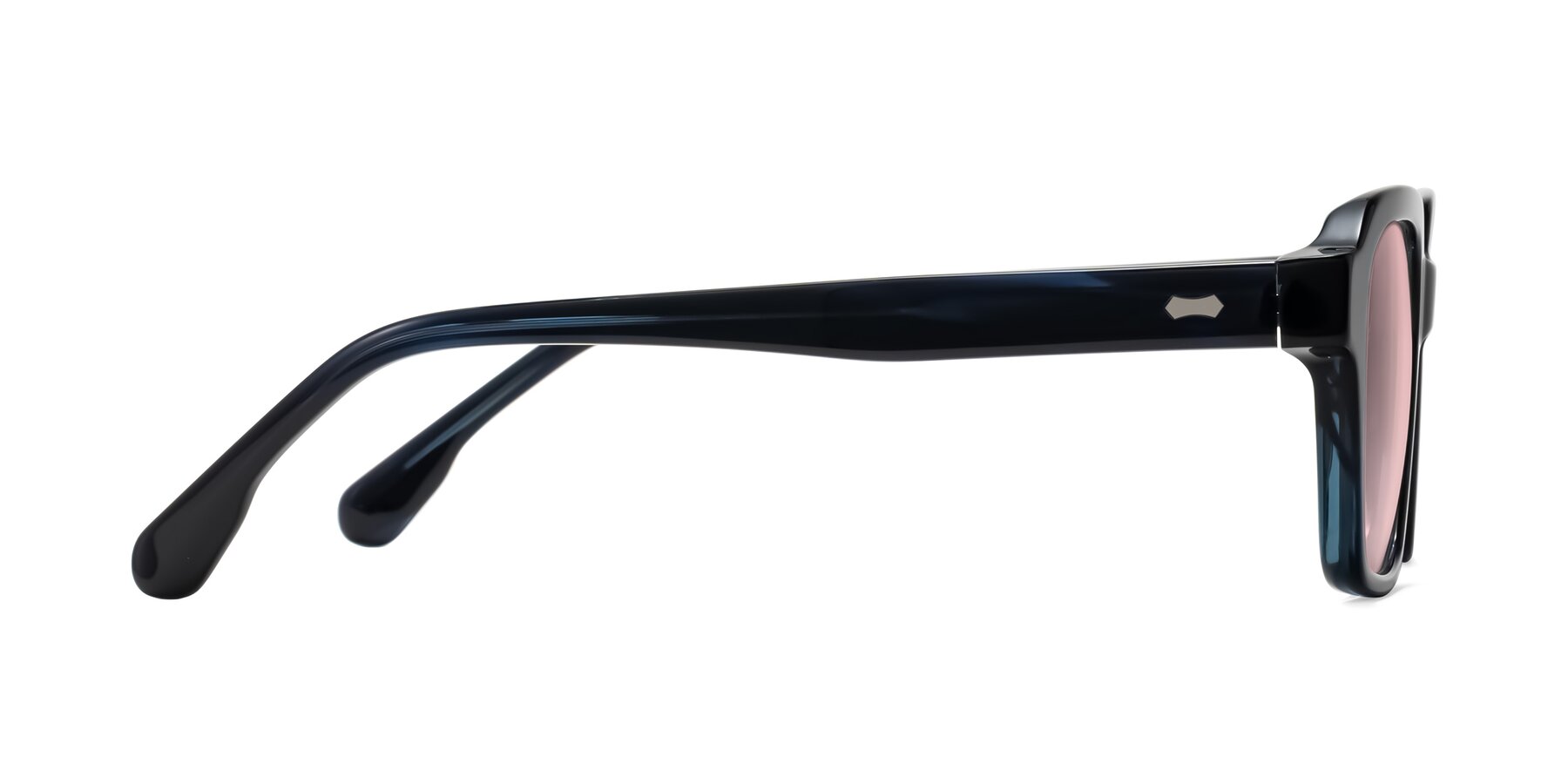 Side of Harper in Dark Blue Striped with Light Garnet Tinted Lenses