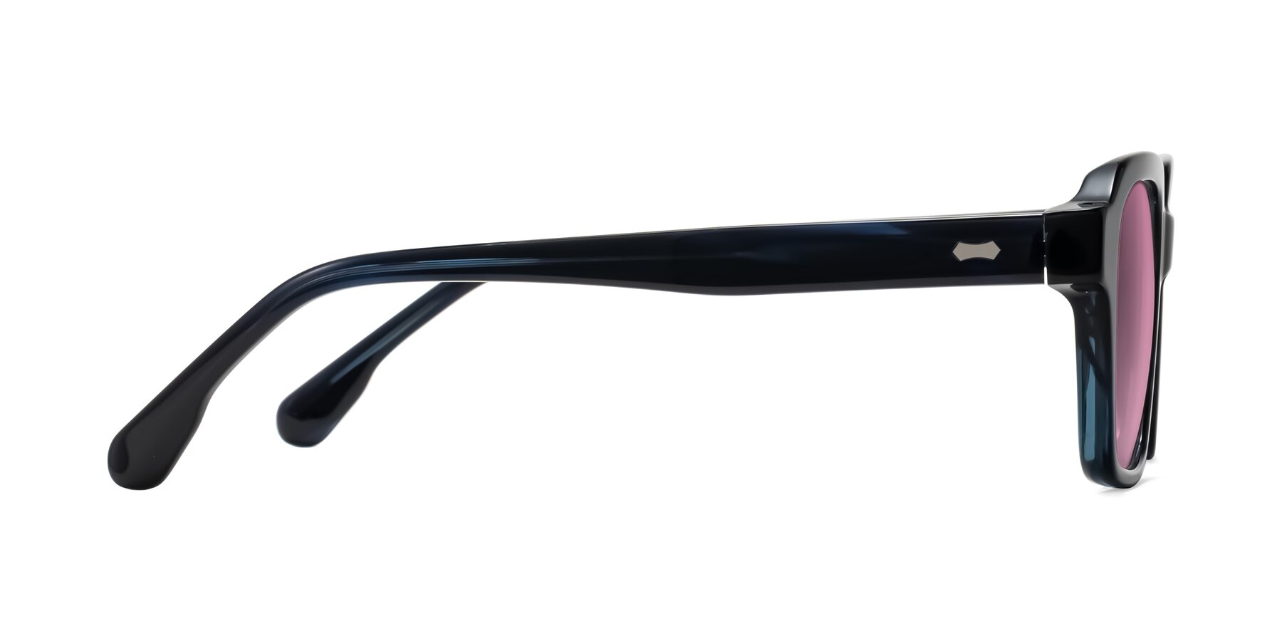 Side of Harper in Dark Blue Striped with Medium Wine Tinted Lenses