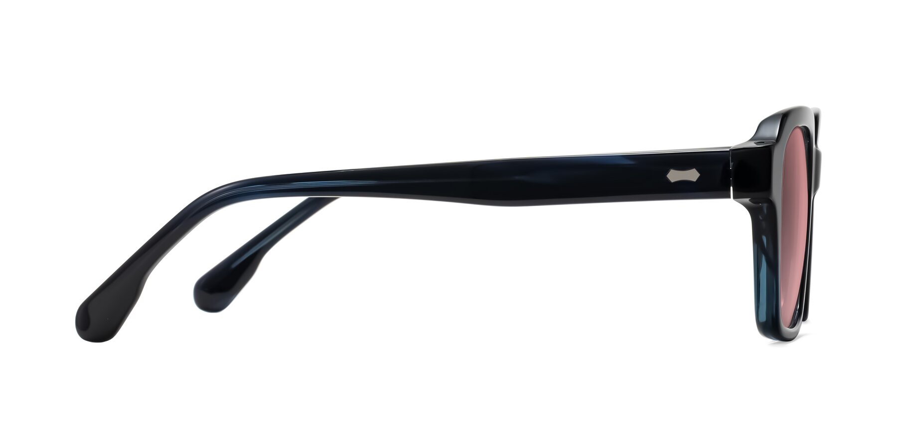 Side of Harper in Dark Blue Striped with Medium Garnet Tinted Lenses