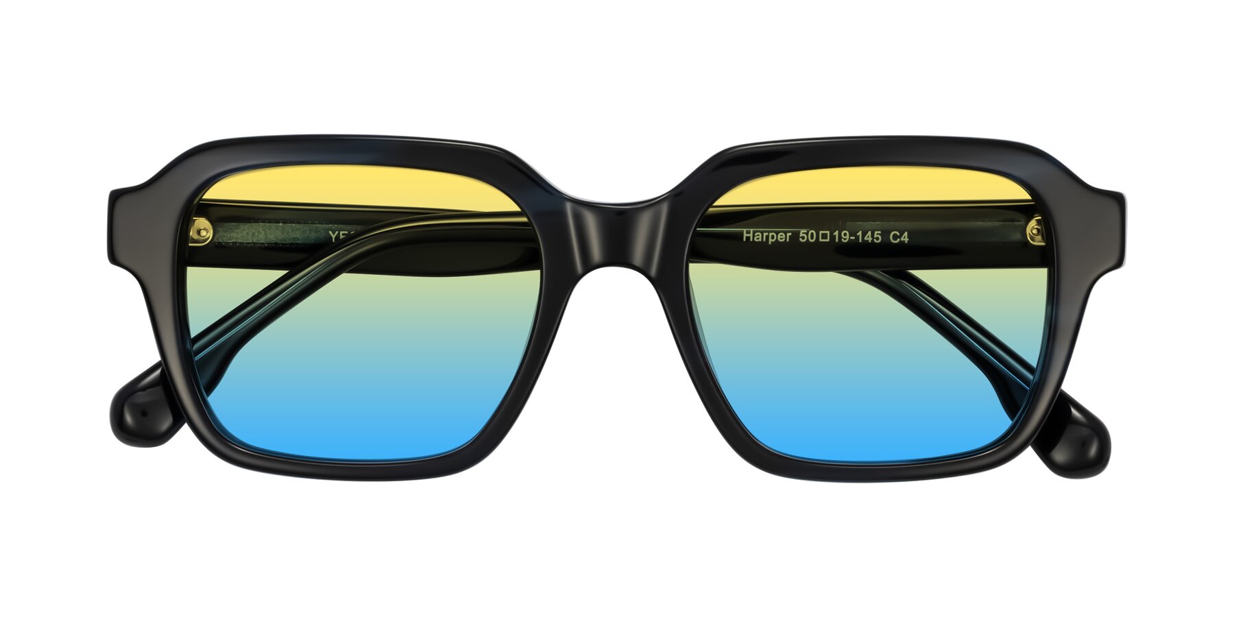 Folded Front of Harper in Dark Blue Striped with Yellow / Blue Gradient Lenses