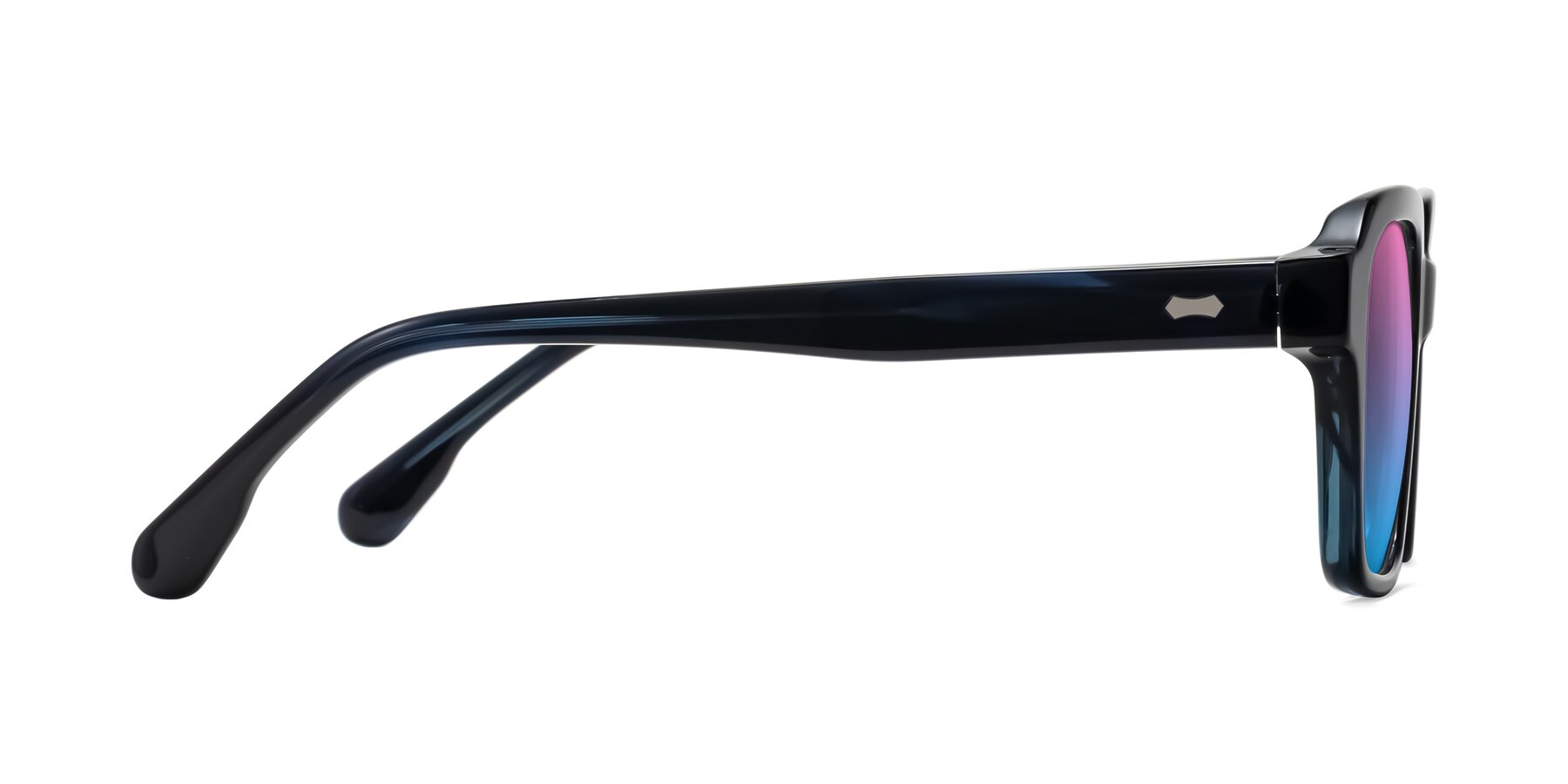 Side of Harper in Dark Blue Striped with Pink / Blue Gradient Lenses