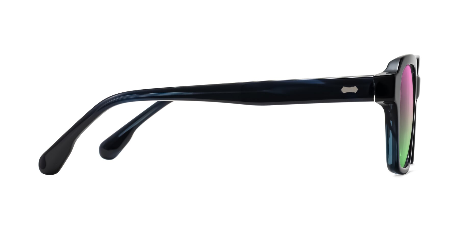 Side of Harper in Dark Blue Striped with Pink / Green Gradient Lenses