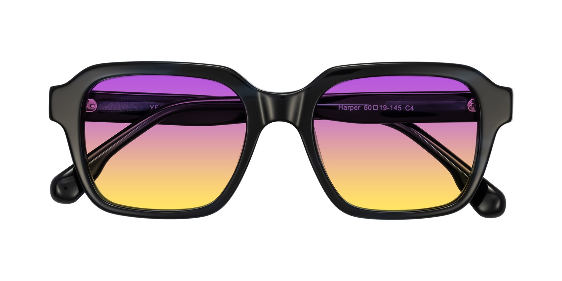 Folded Front of Harper in Dark Blue Striped with Purple / Yellow Gradient Lenses