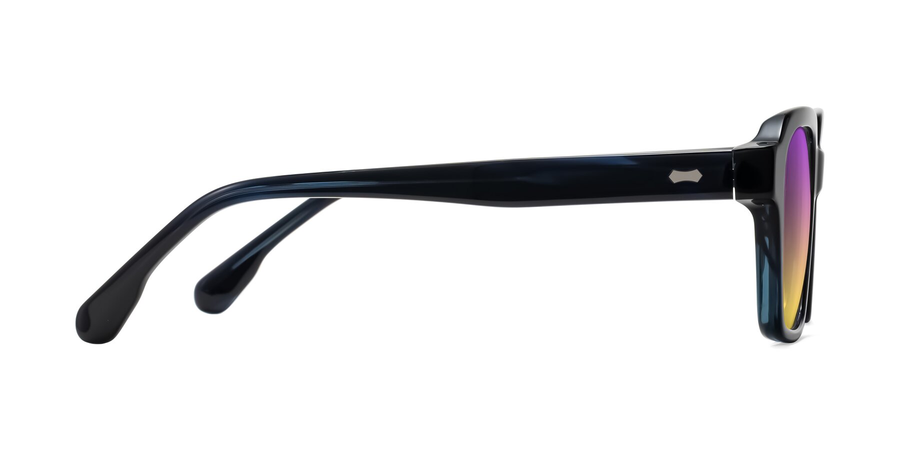 Side of Harper in Dark Blue Striped with Purple / Yellow Gradient Lenses