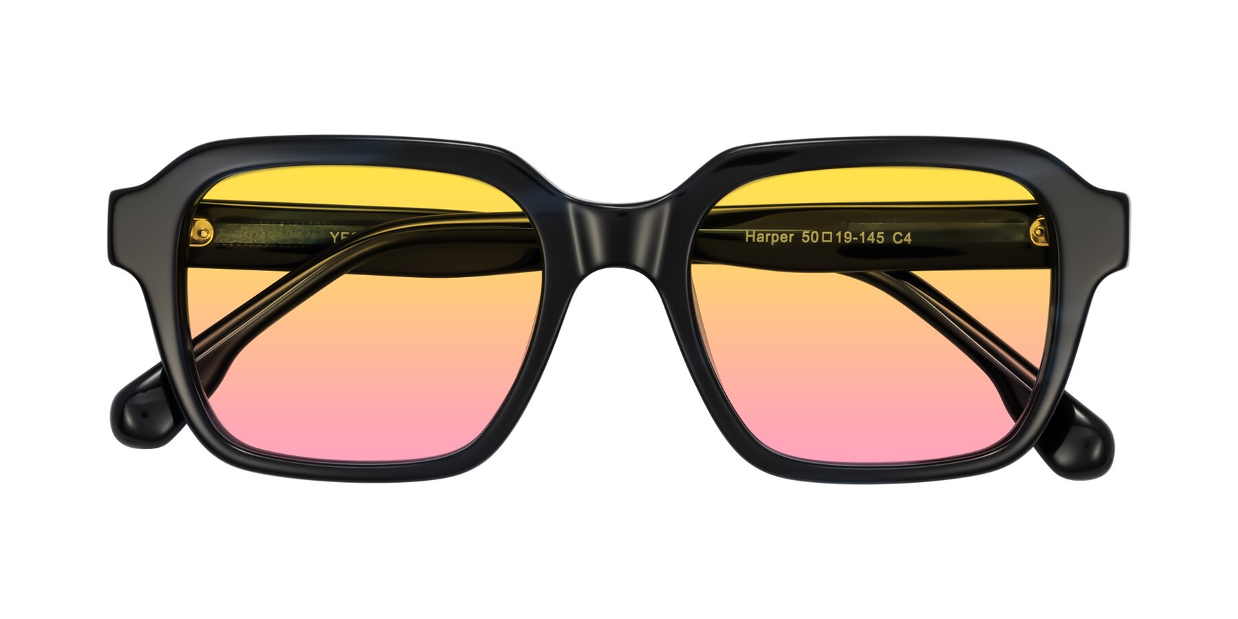 Folded Front of Harper in Dark Blue Striped with Yellow / Pink Gradient Lenses