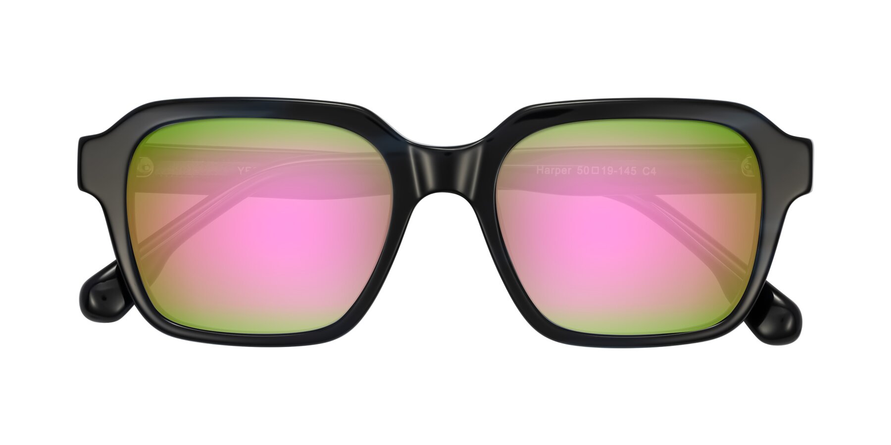Folded Front of Harper in Dark Blue Striped with Pink Mirrored Lenses