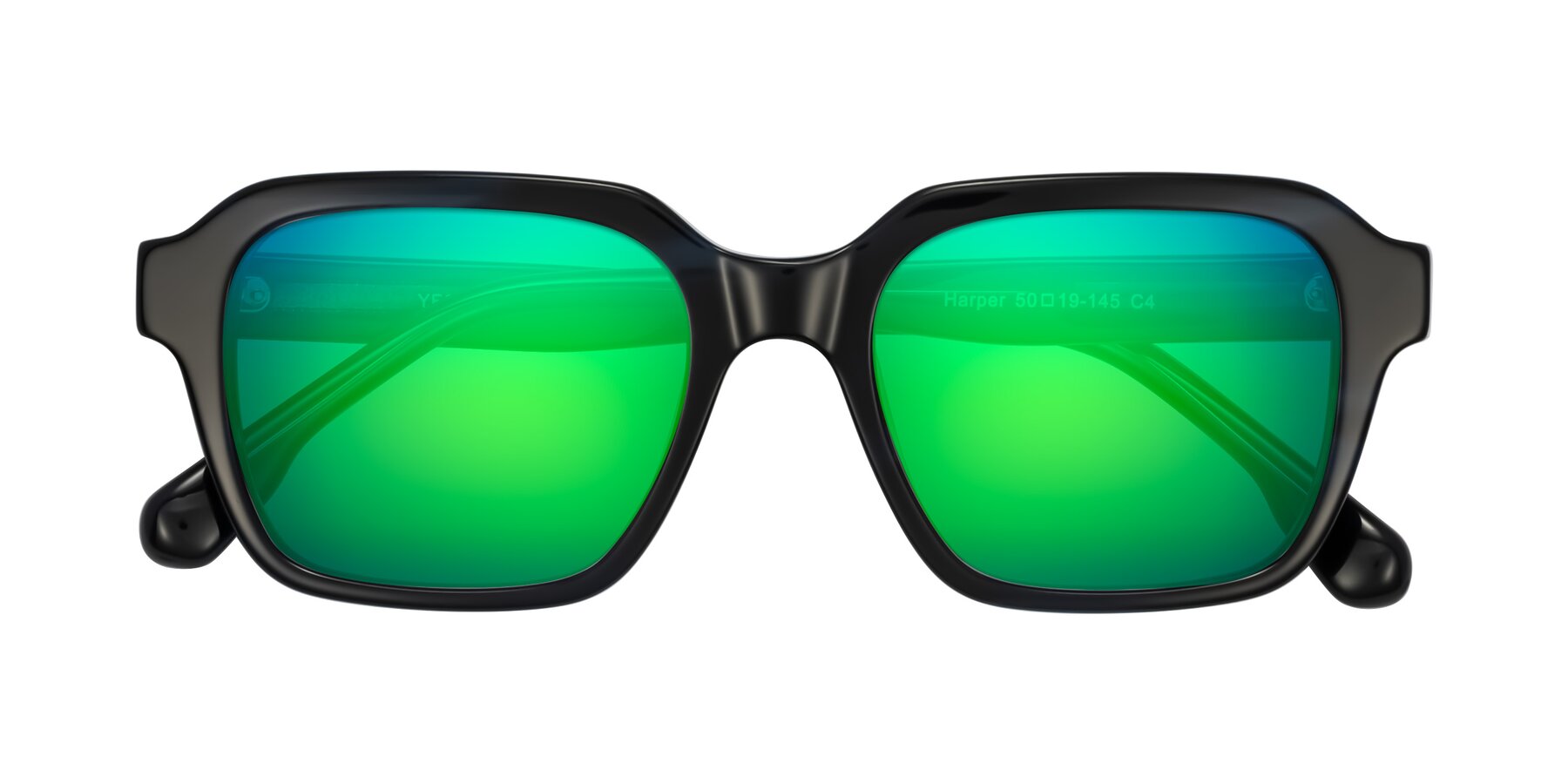 Folded Front of Harper in Dark Blue Striped with Green Mirrored Lenses
