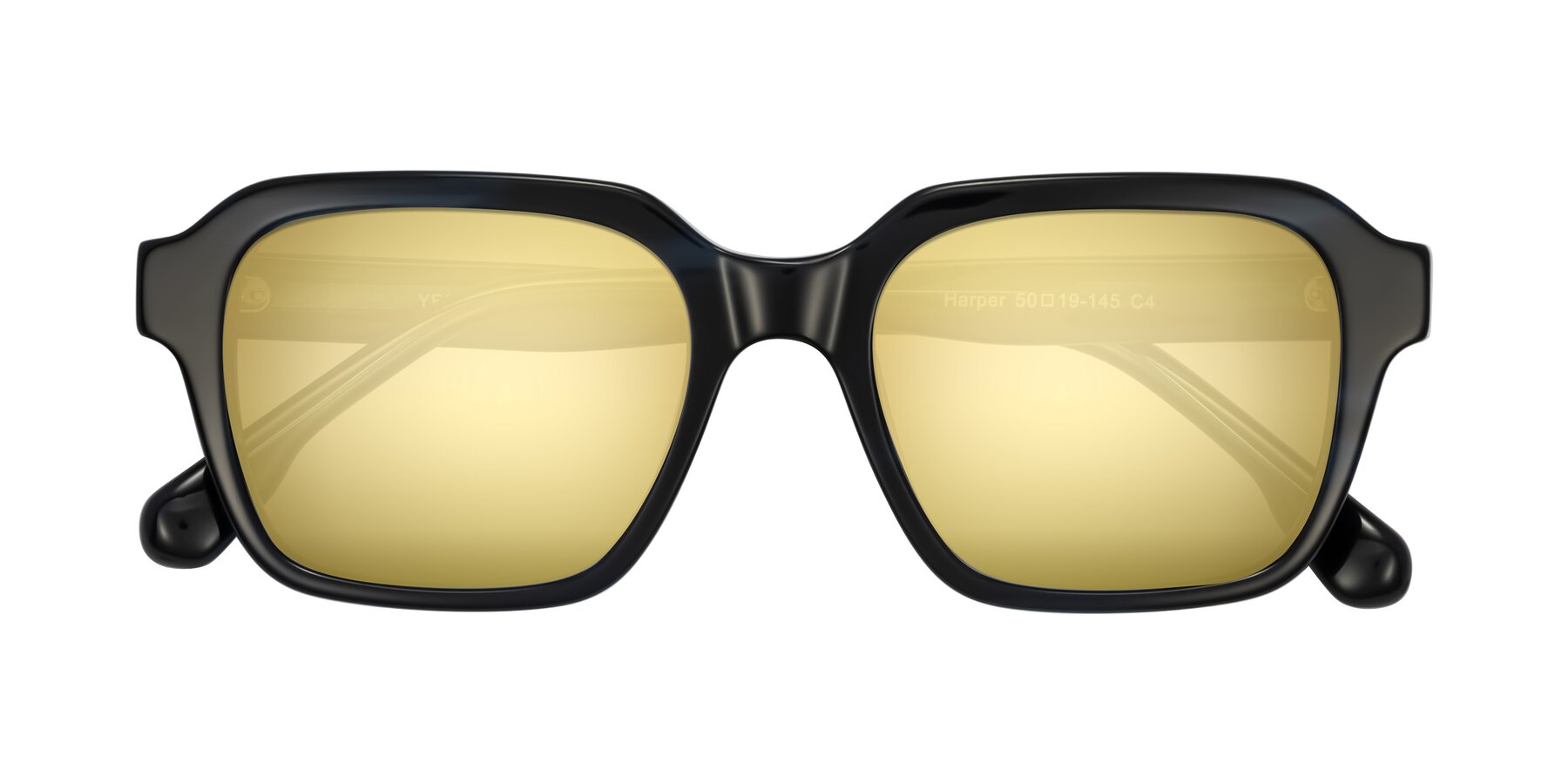 Folded Front of Harper in Dark Blue Striped with Gold Mirrored Lenses