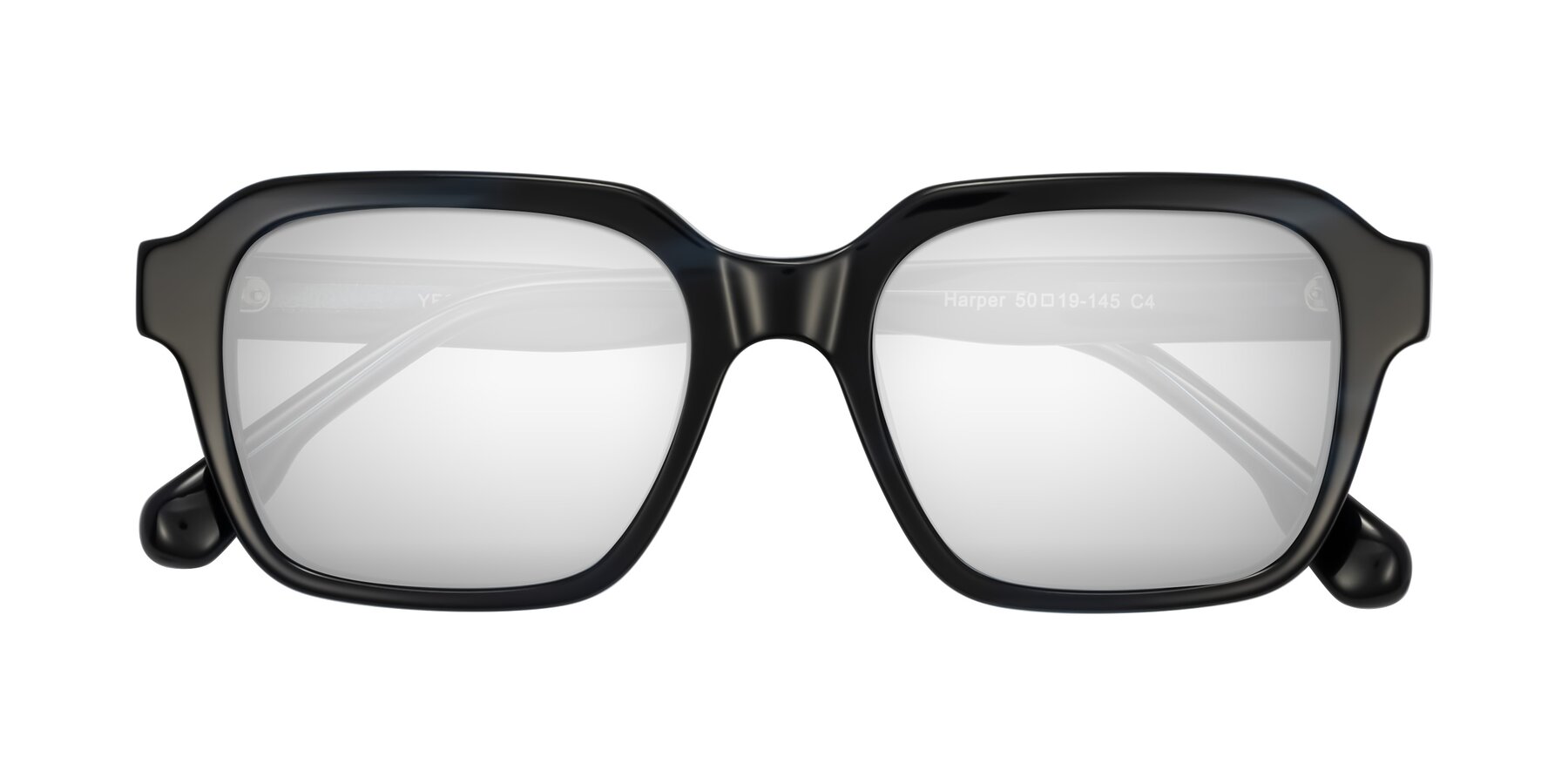 Folded Front of Harper in Dark Blue Striped with Silver Mirrored Lenses