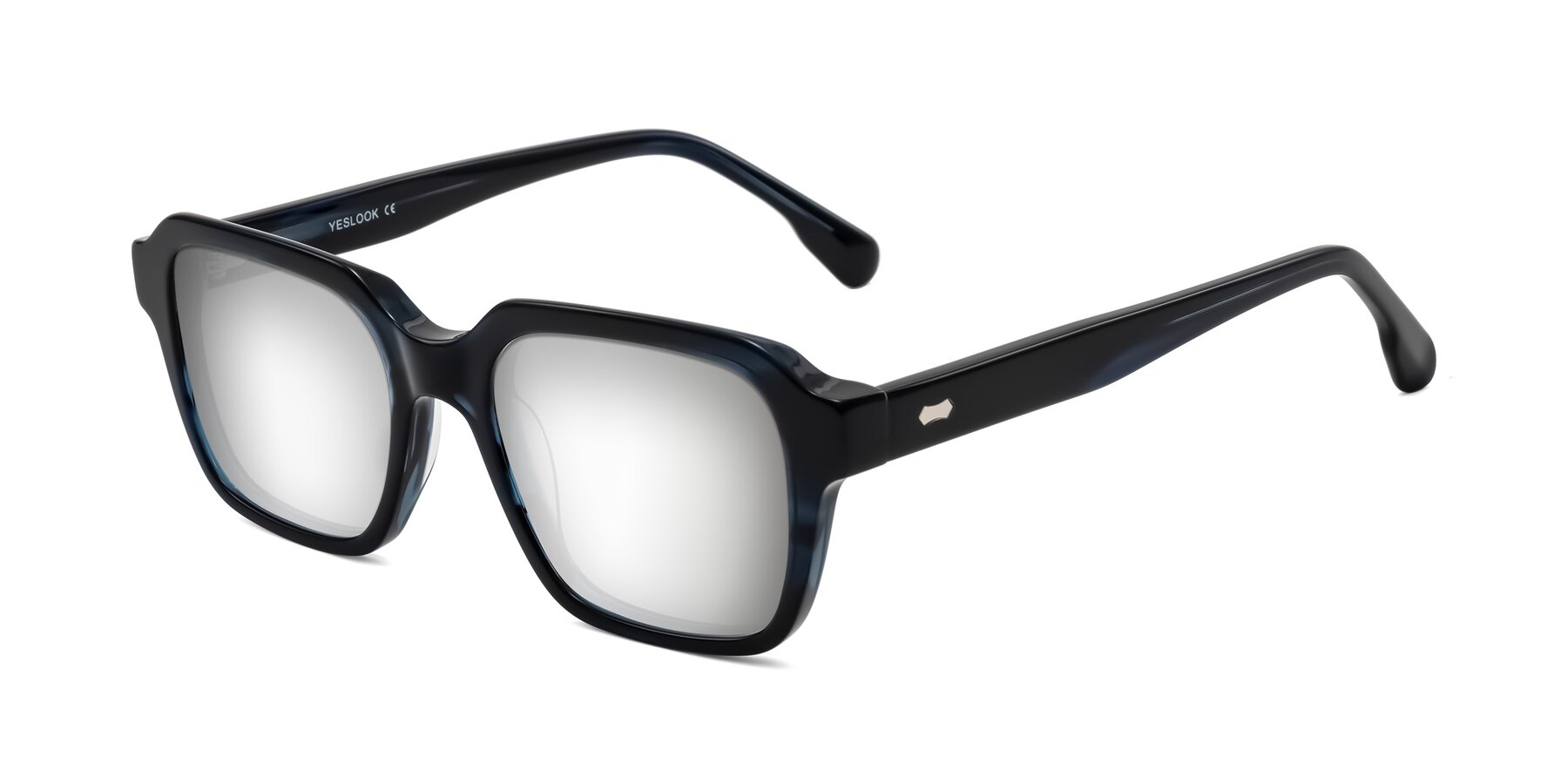 Angle of Harper in Dark Blue Striped with Silver Mirrored Lenses