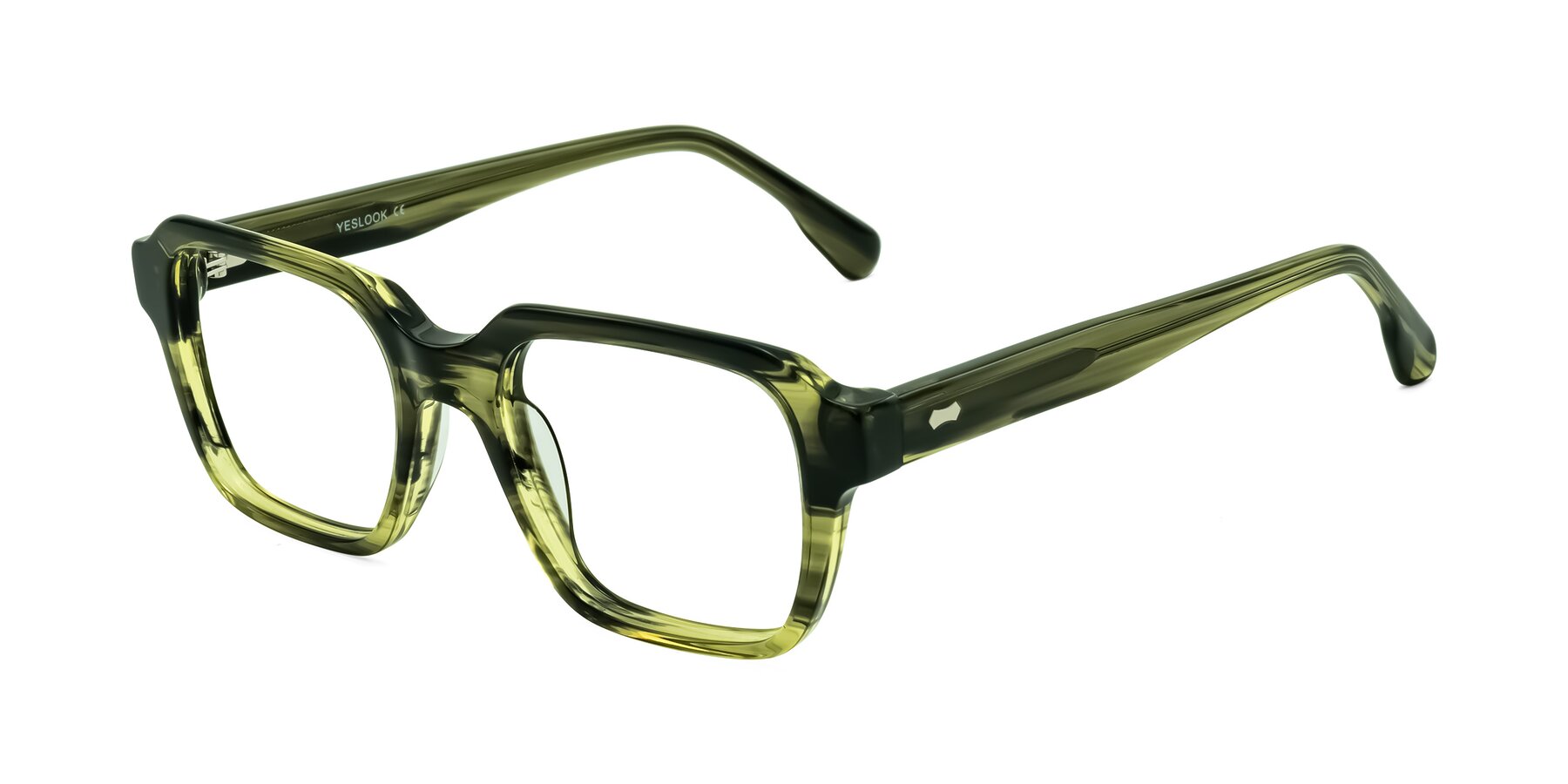 Angle of Harper in Green Striped with Clear Eyeglass Lenses
