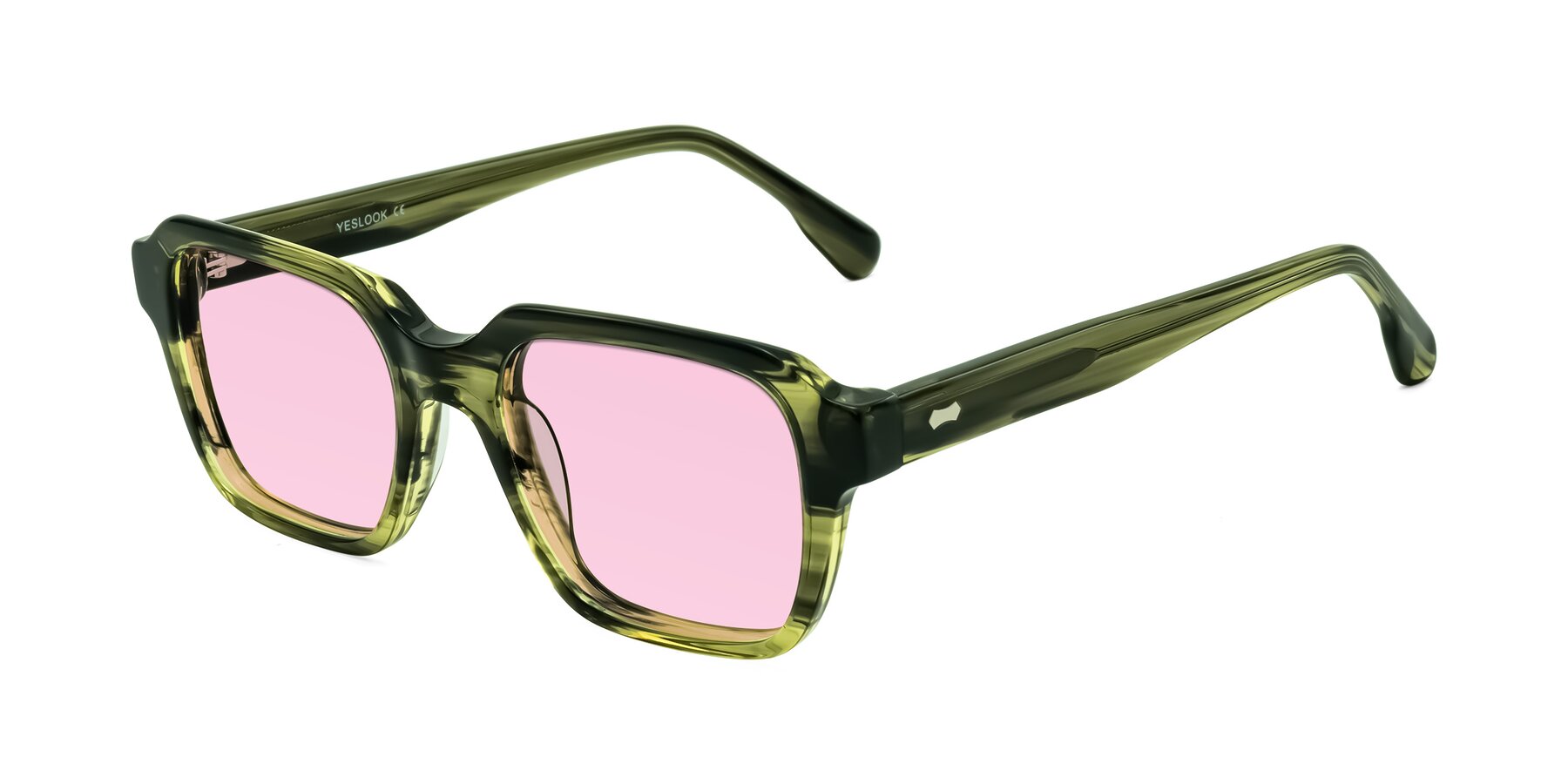 Angle of Harper in Green Striped with Light Pink Tinted Lenses