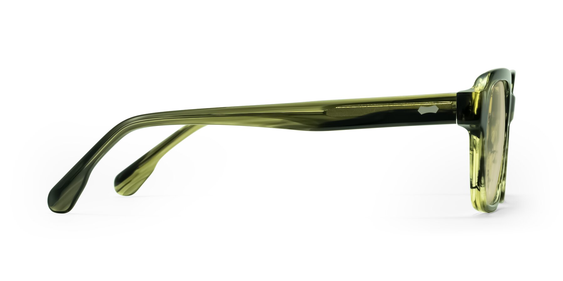 Side of Harper in Green Striped with Light Brown Tinted Lenses