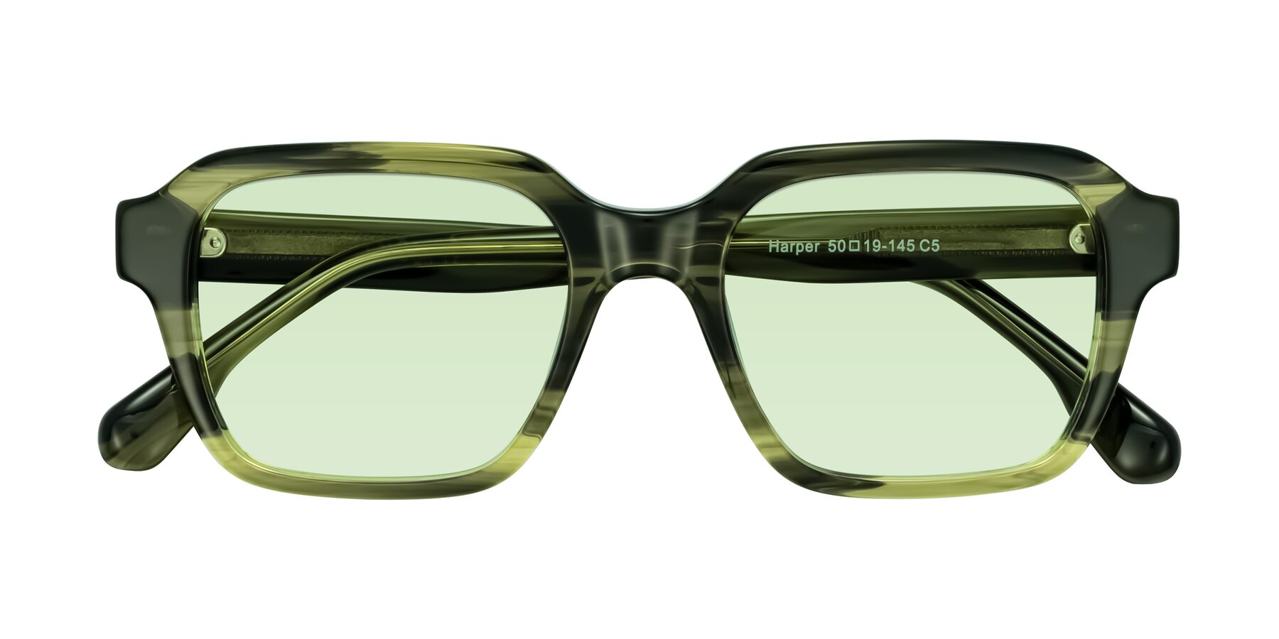 Folded Front of Harper in Green Striped with Light Green Tinted Lenses